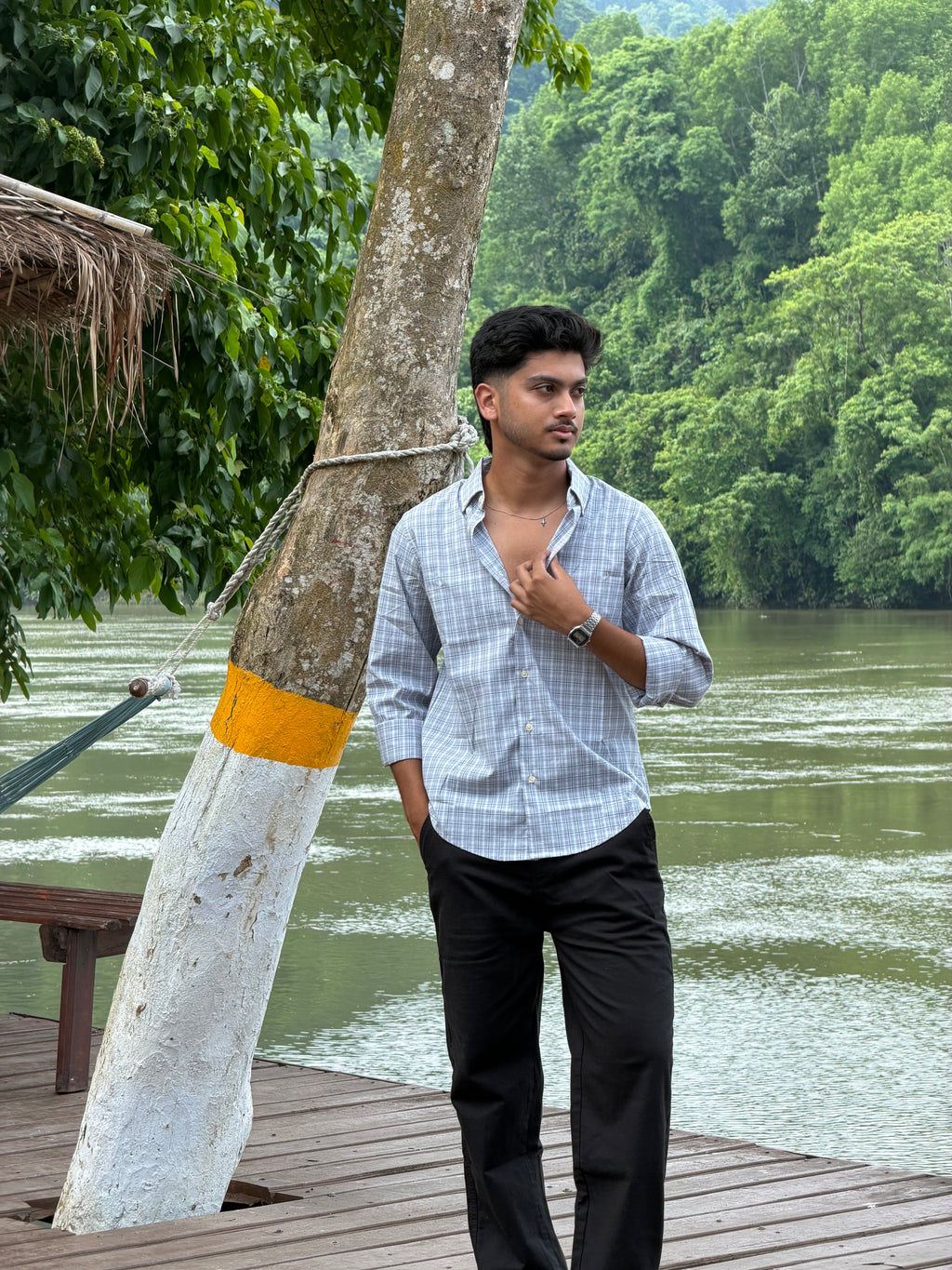 Black Linen + Check Shirt