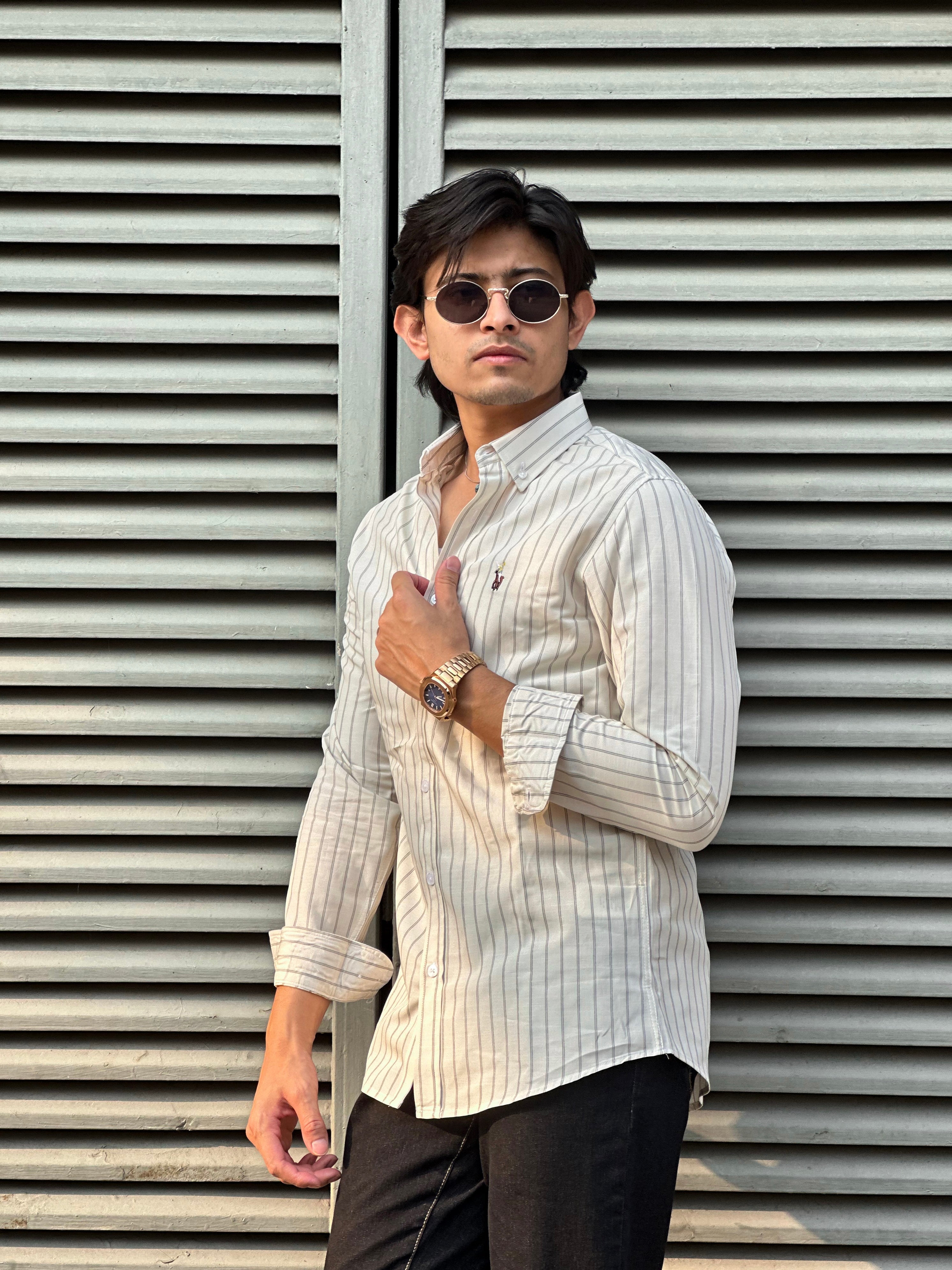 Asian Cream Stripe Shirt