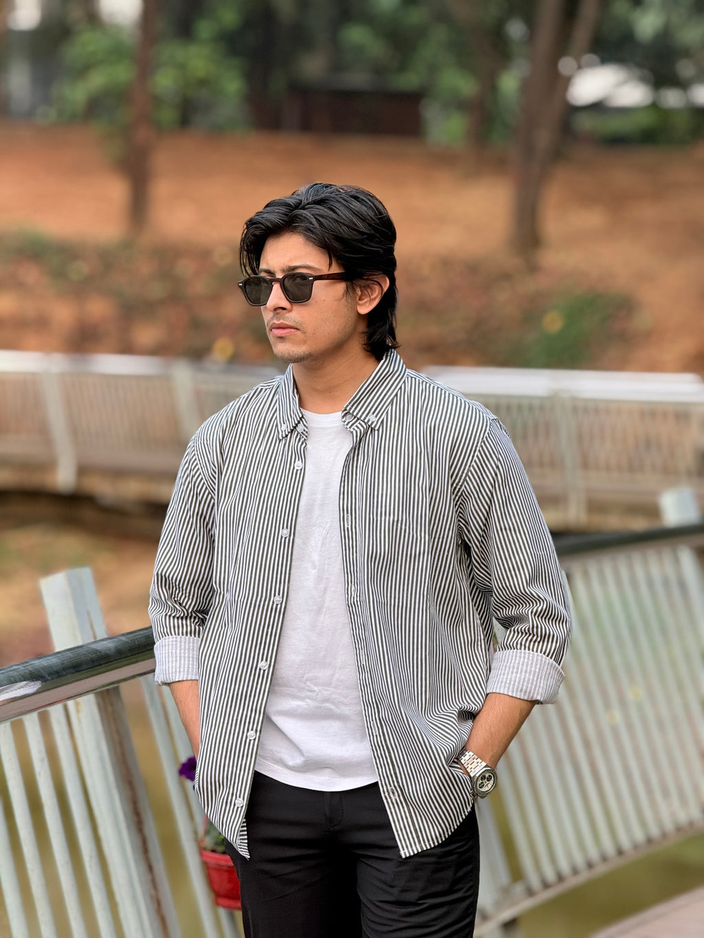 Dark Olive Structured stripe shirt