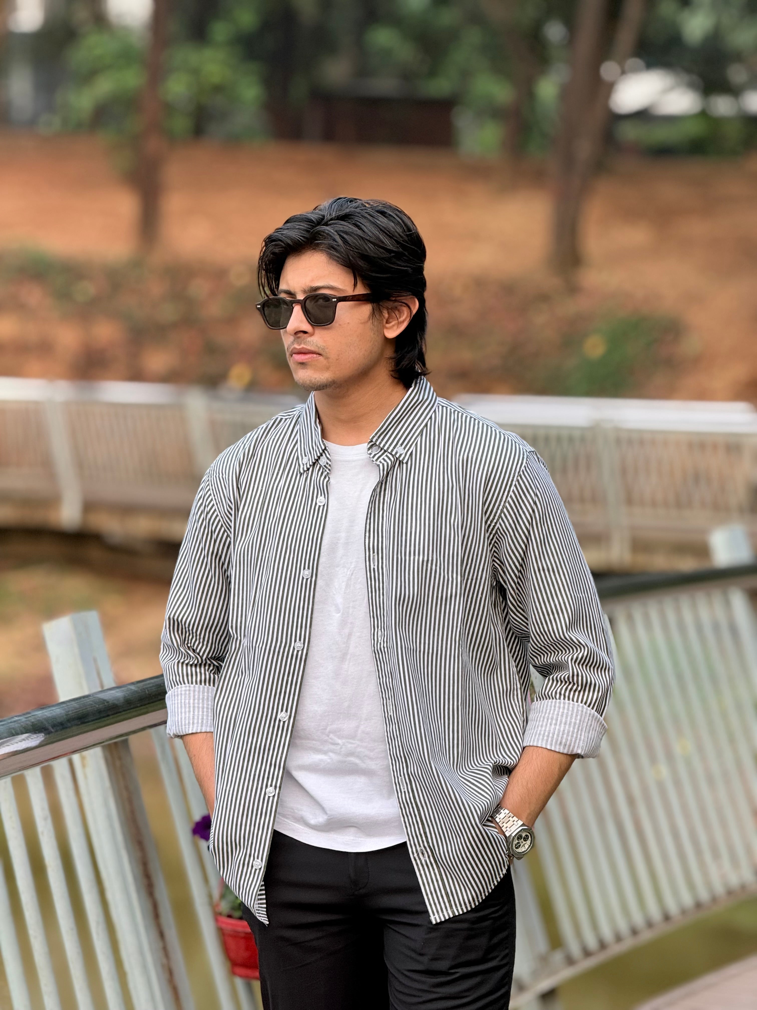 Dark Olive Structured stripe shirt