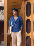 Beige Linen Pant + Midnight Blue Check Shirt
