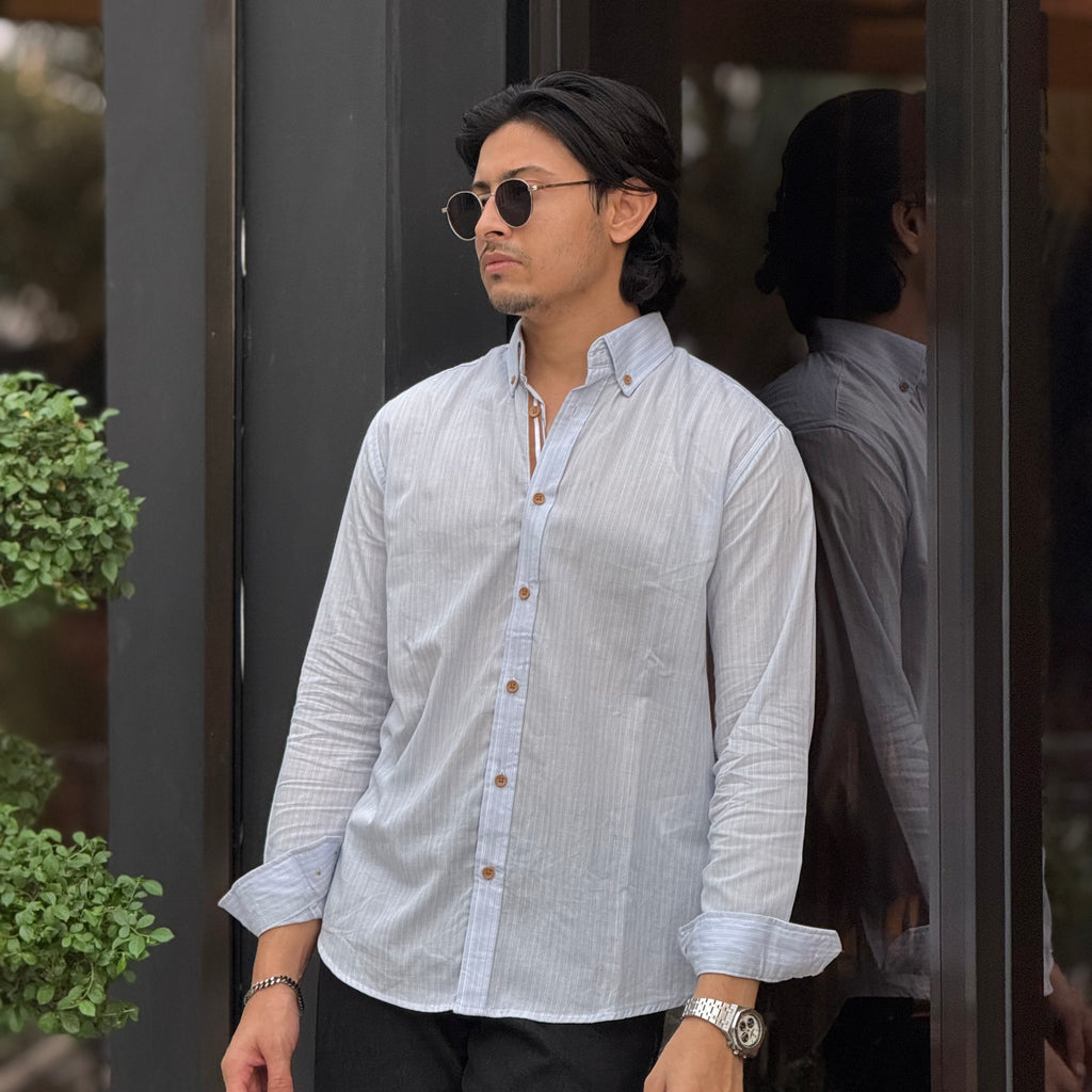 Sky White Brown Finished Stripe Shirt