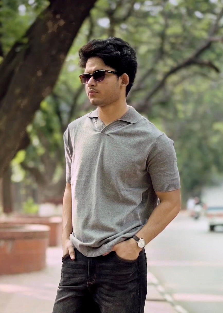 Gray Signature Knitted Polo