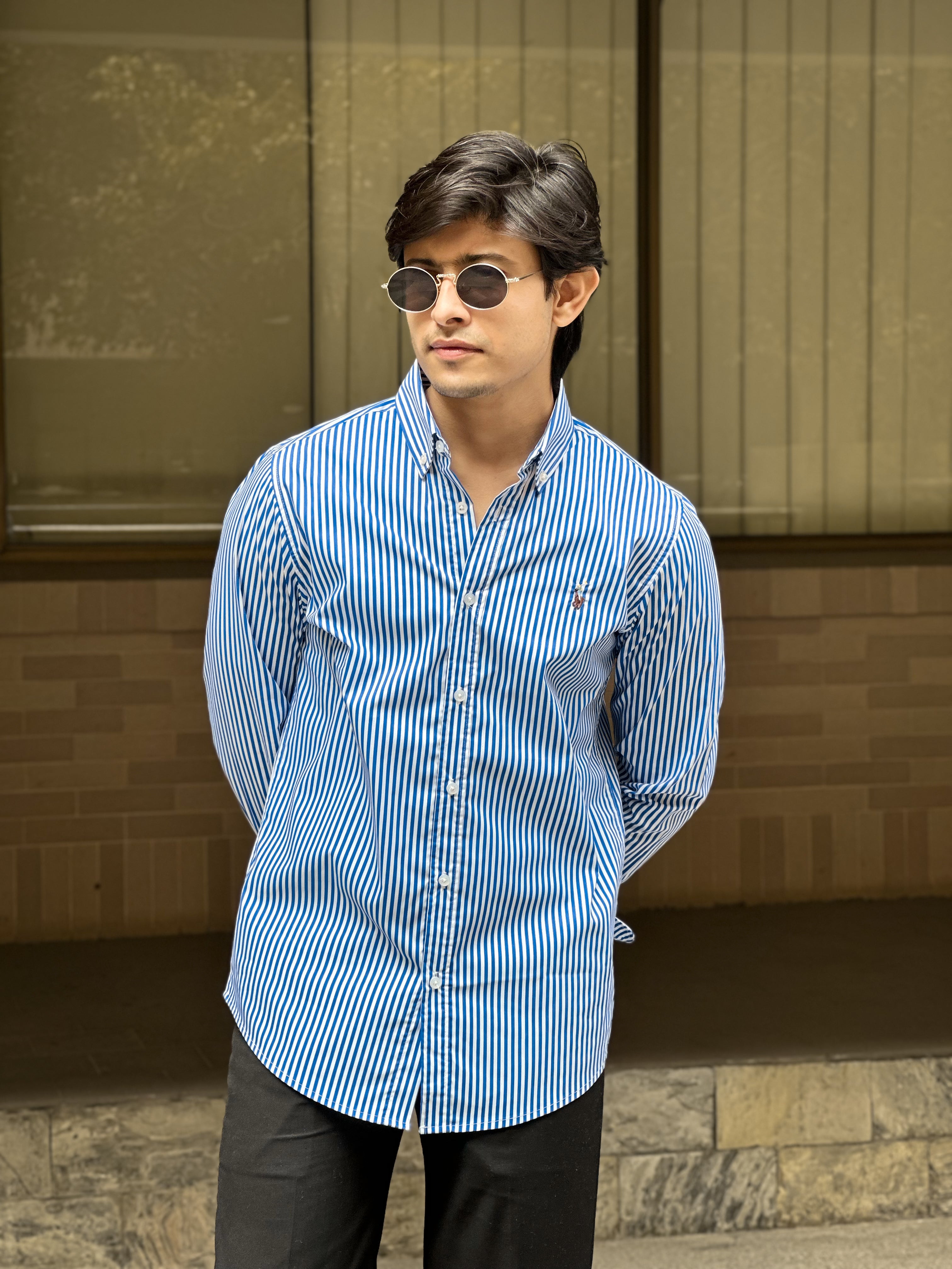 Dark Blue White Semi Stripe Shirt