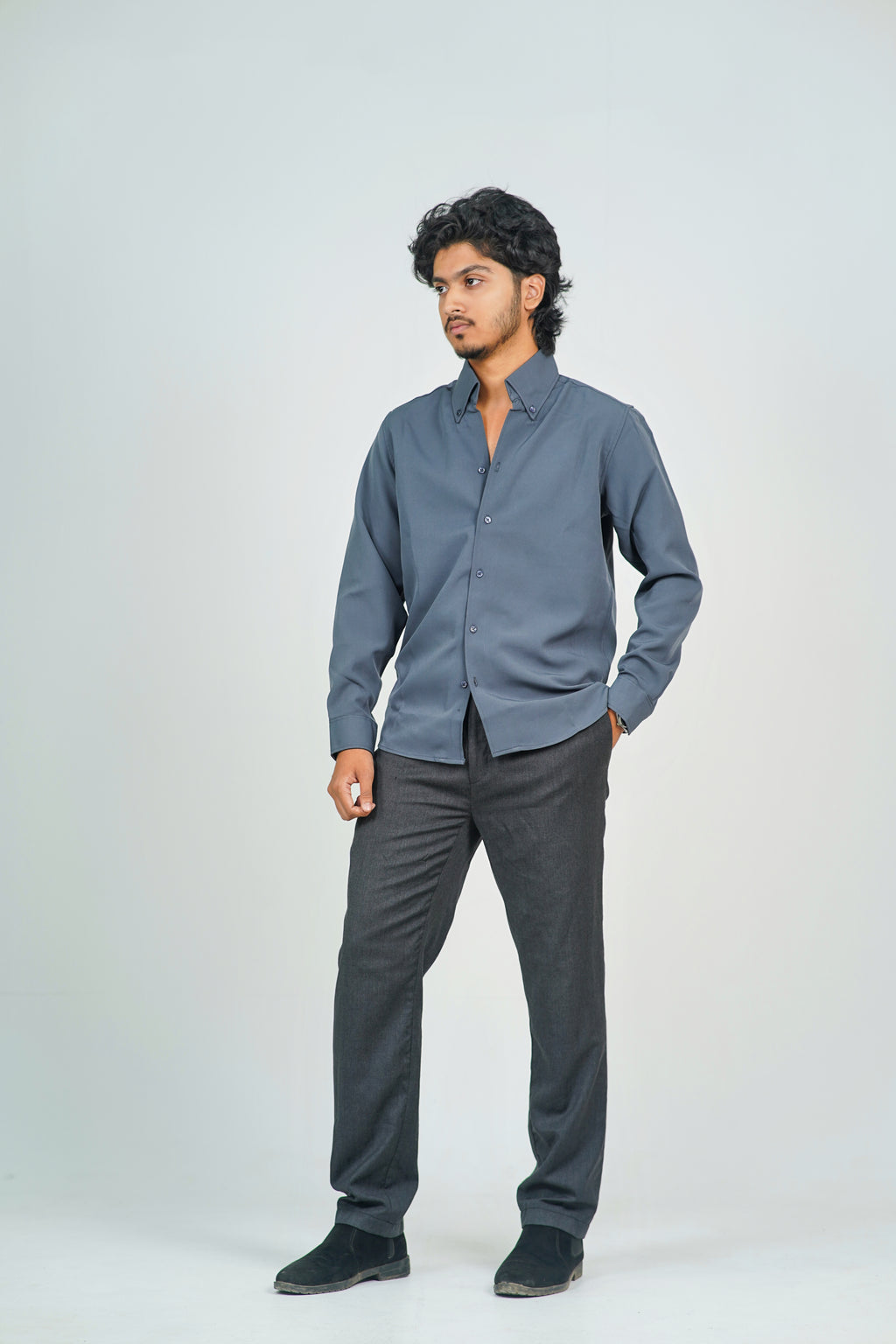 Korean High Neck Slate Grey Shirt