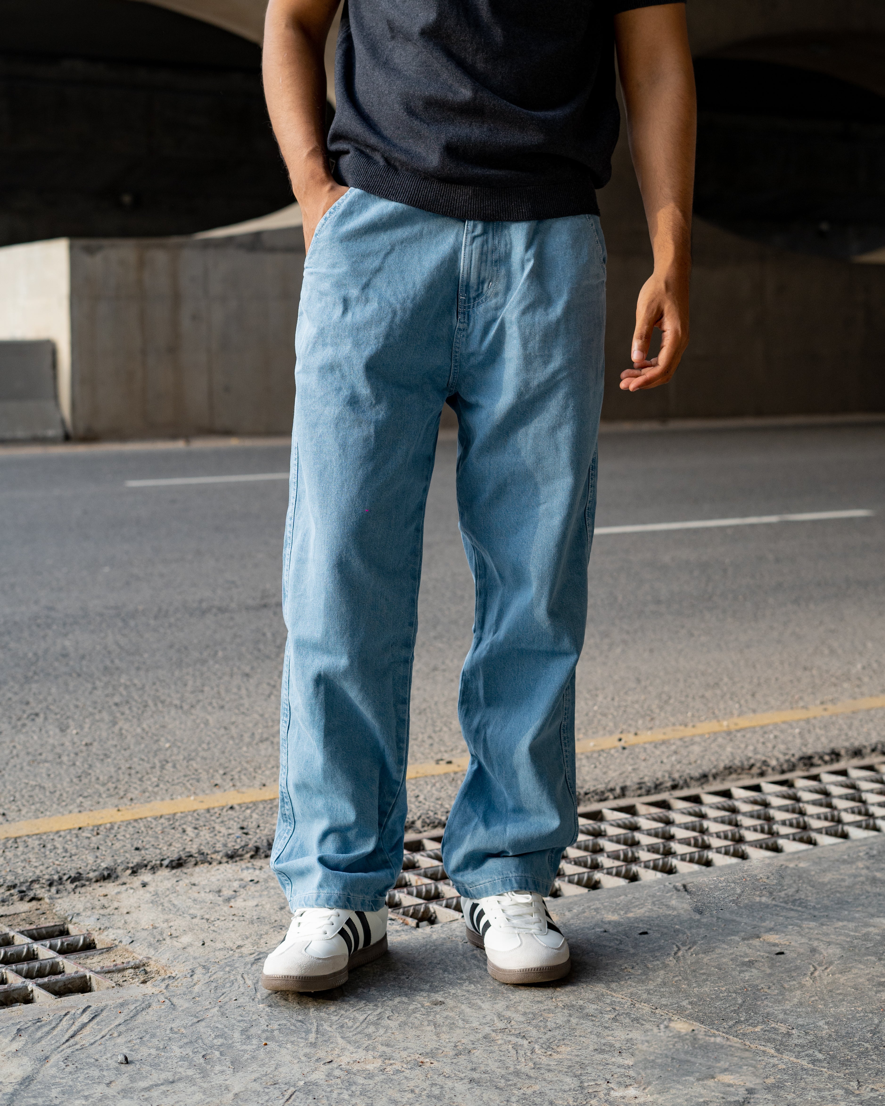 Semi Baggy Denim Pant- Ocean Blue
