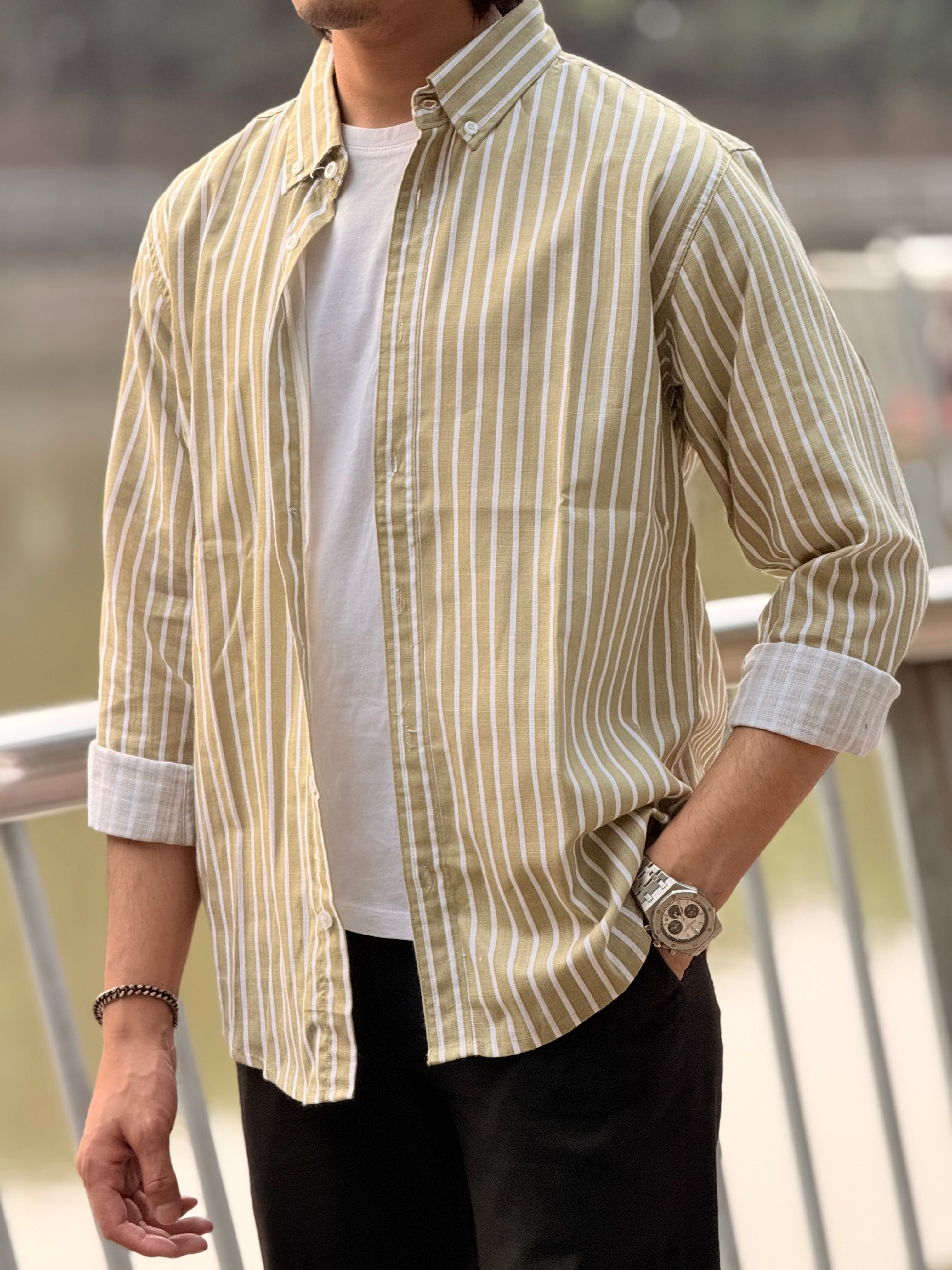 Garden Olive Structured Stripe Shirt