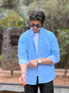 Mint Blue Linen Stripe Shirt