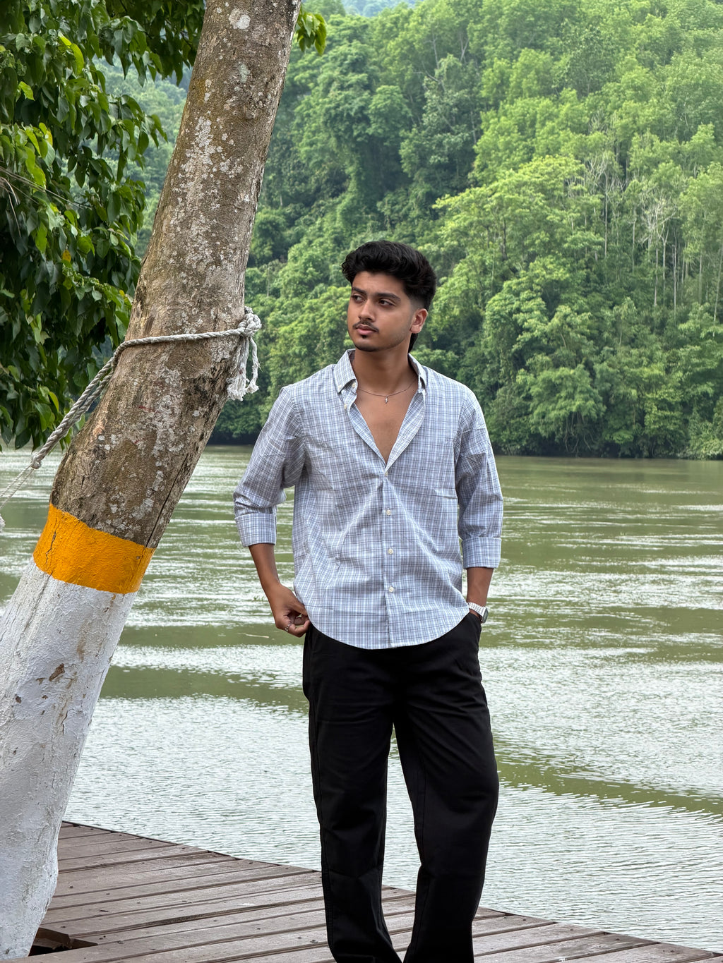 Black Linen + Check Shirt