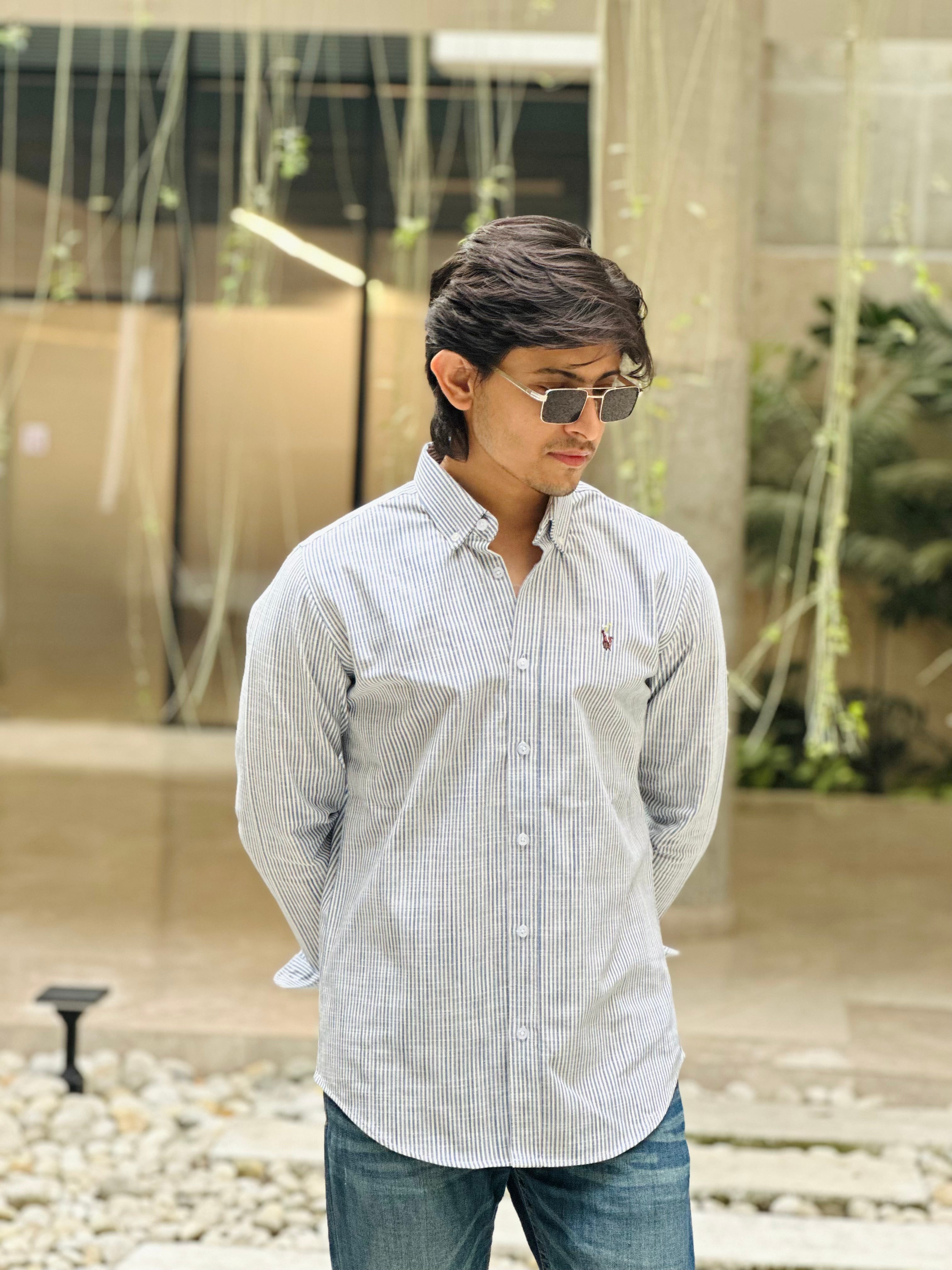 Introducing White Navy Micro Stripe Shirt