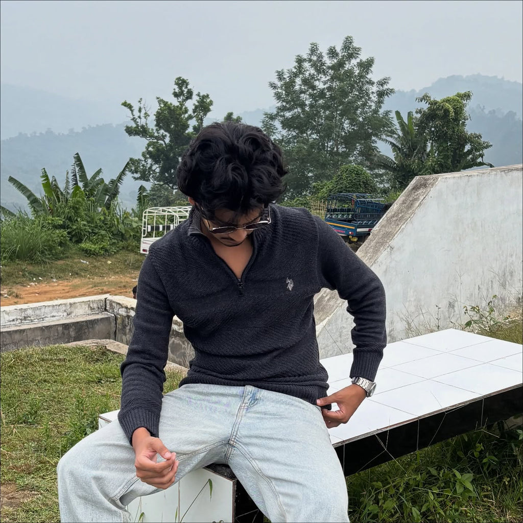 HALF ZPPER SWEATER - DARK GRAY