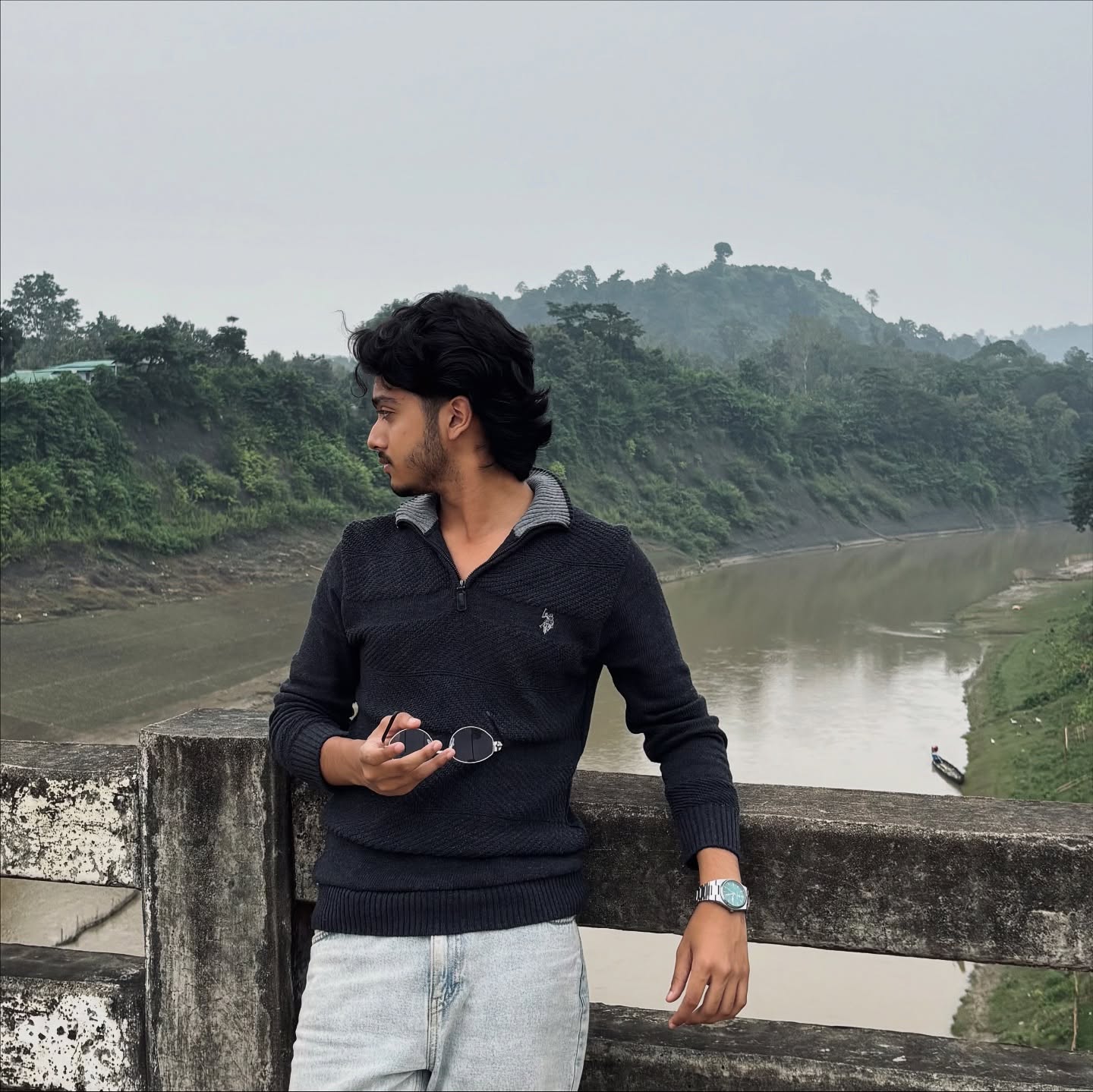 HALF ZPPER SWEATER - DARK GRAY