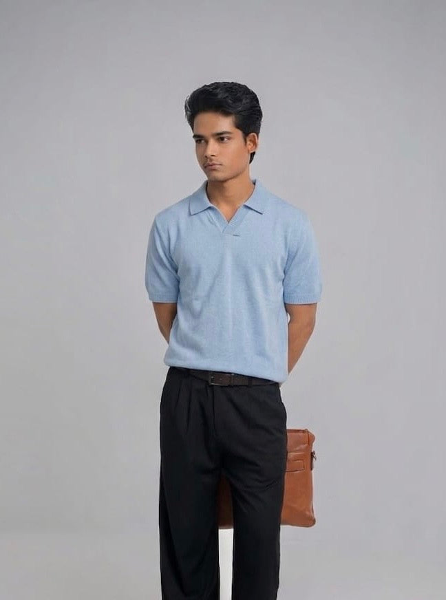 Dusty Blue Signature Knitted Polo