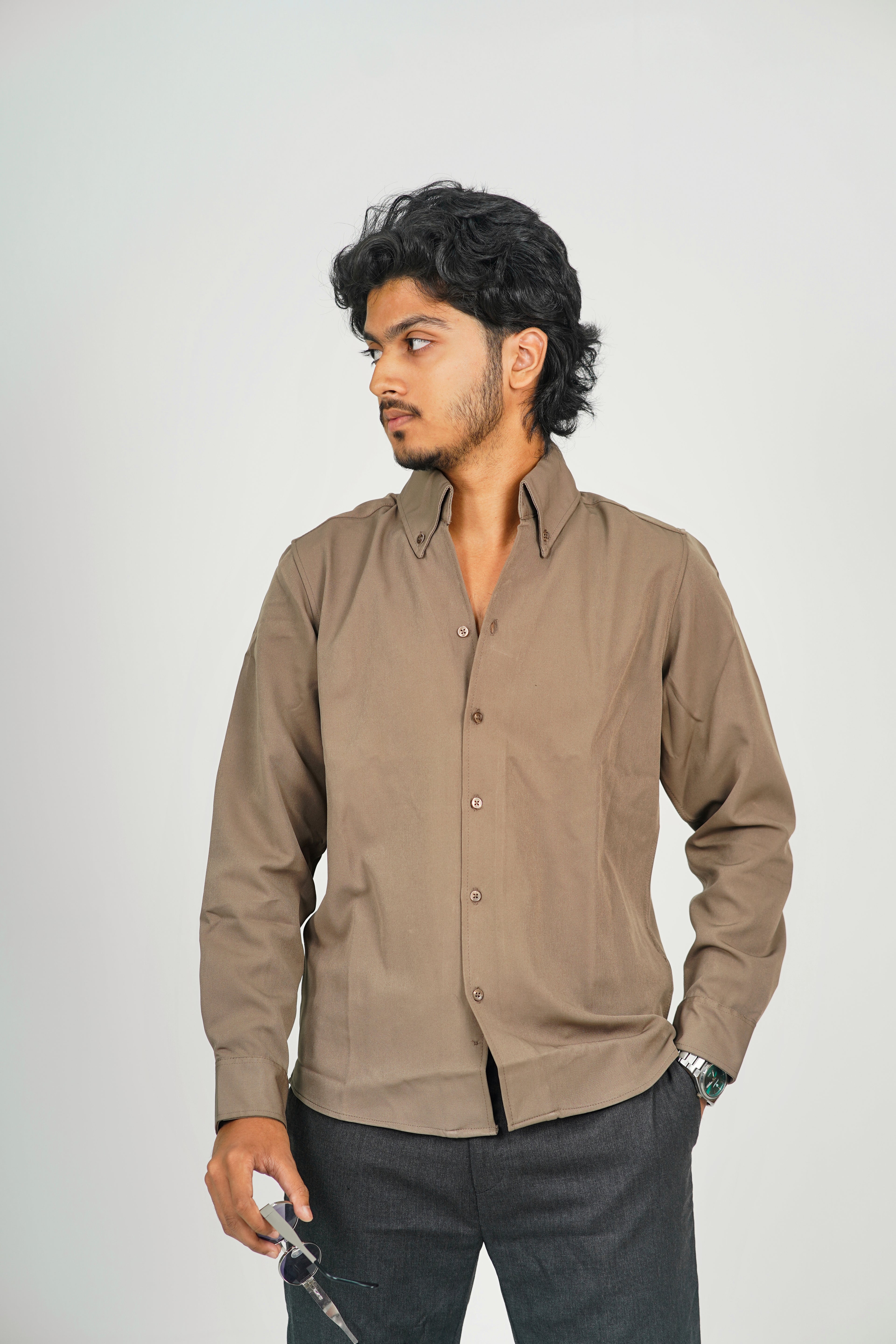Korean High Neck Stone Brown Shirt