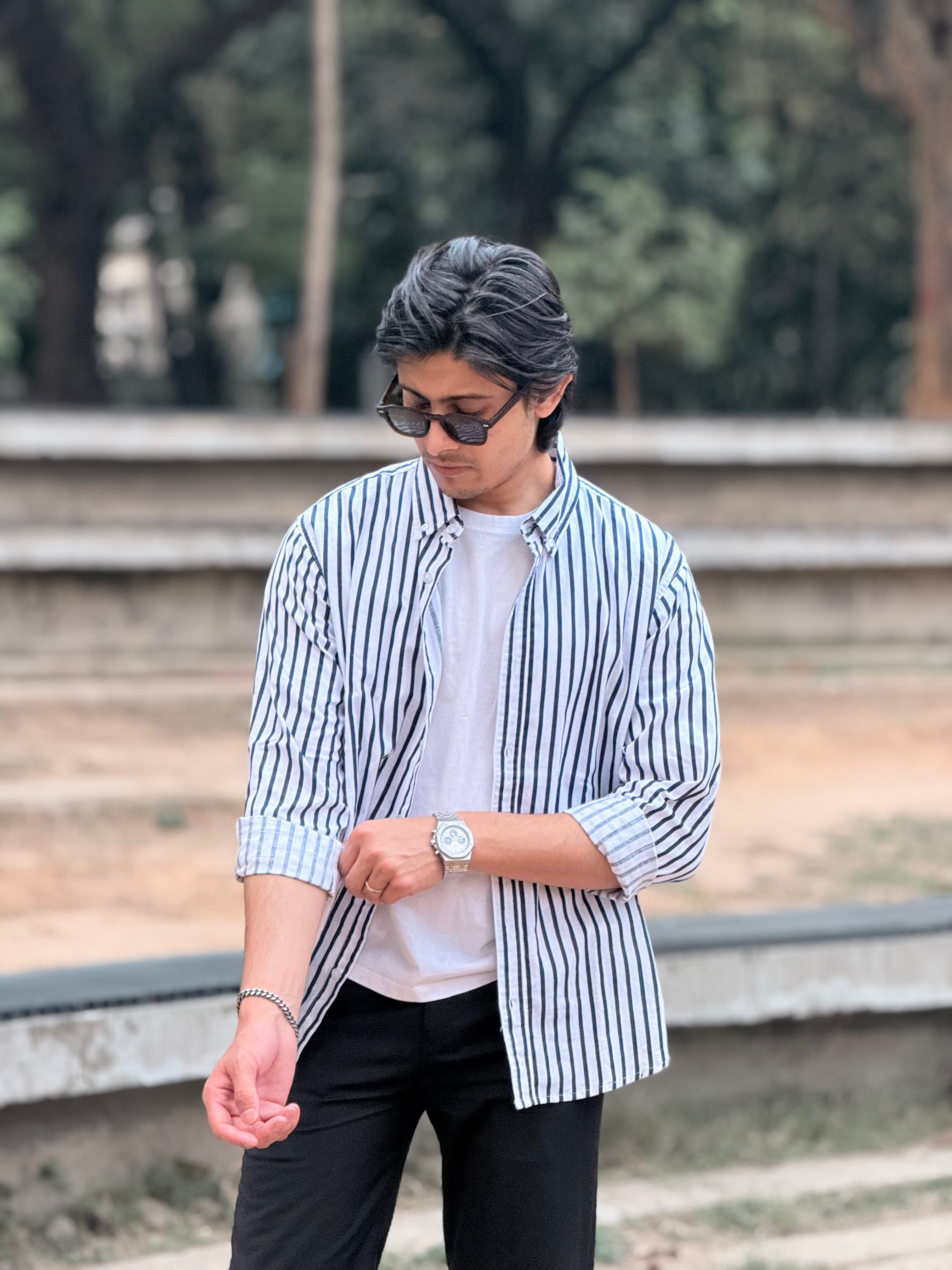 Black-White Structured Stripe Shirt