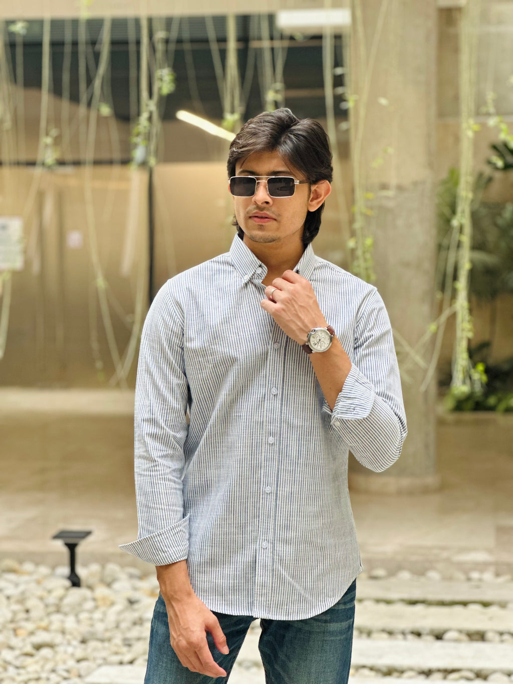 Introducing White Navy Micro Stripe Shirt