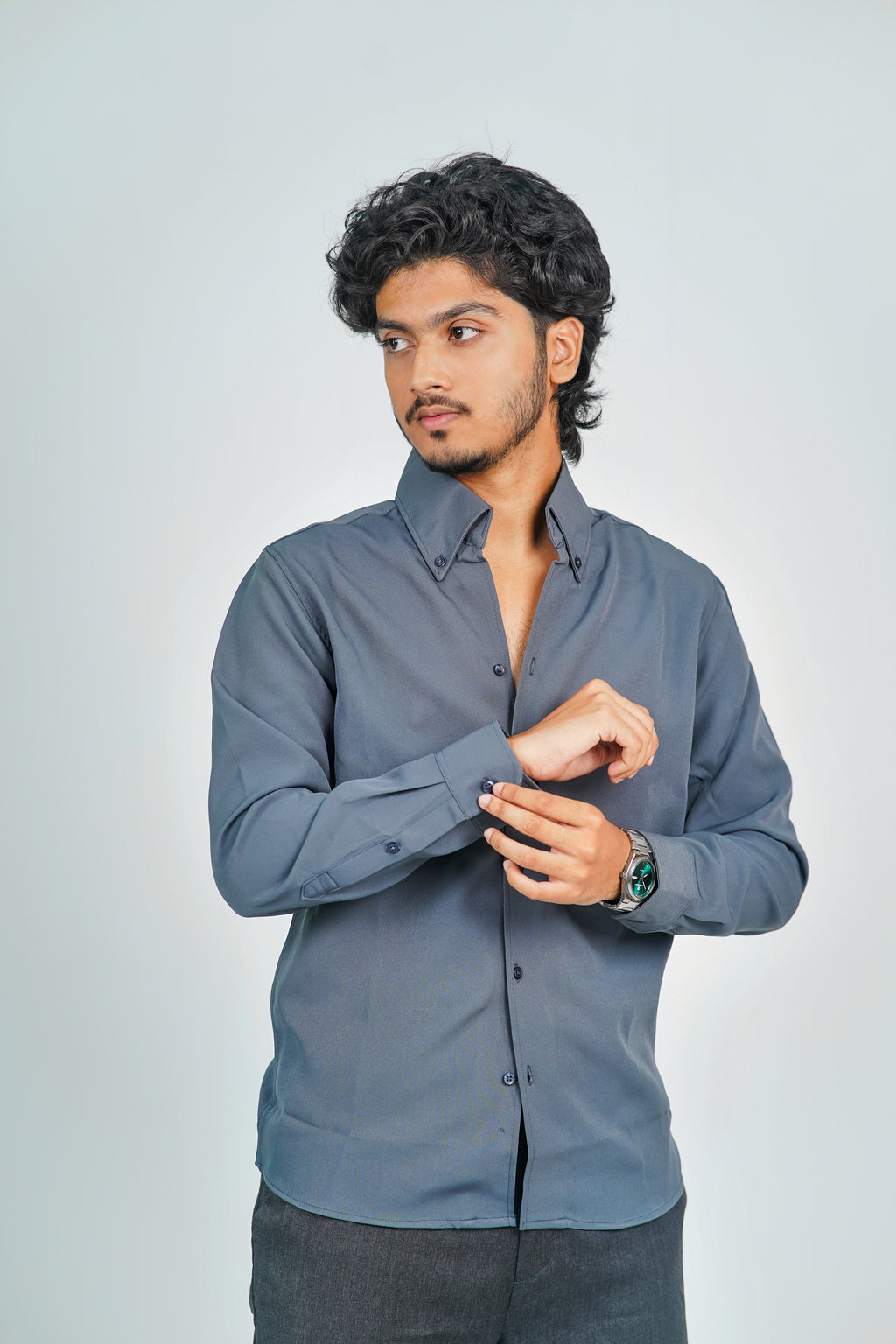 Korean High Neck Slate Grey Shirt