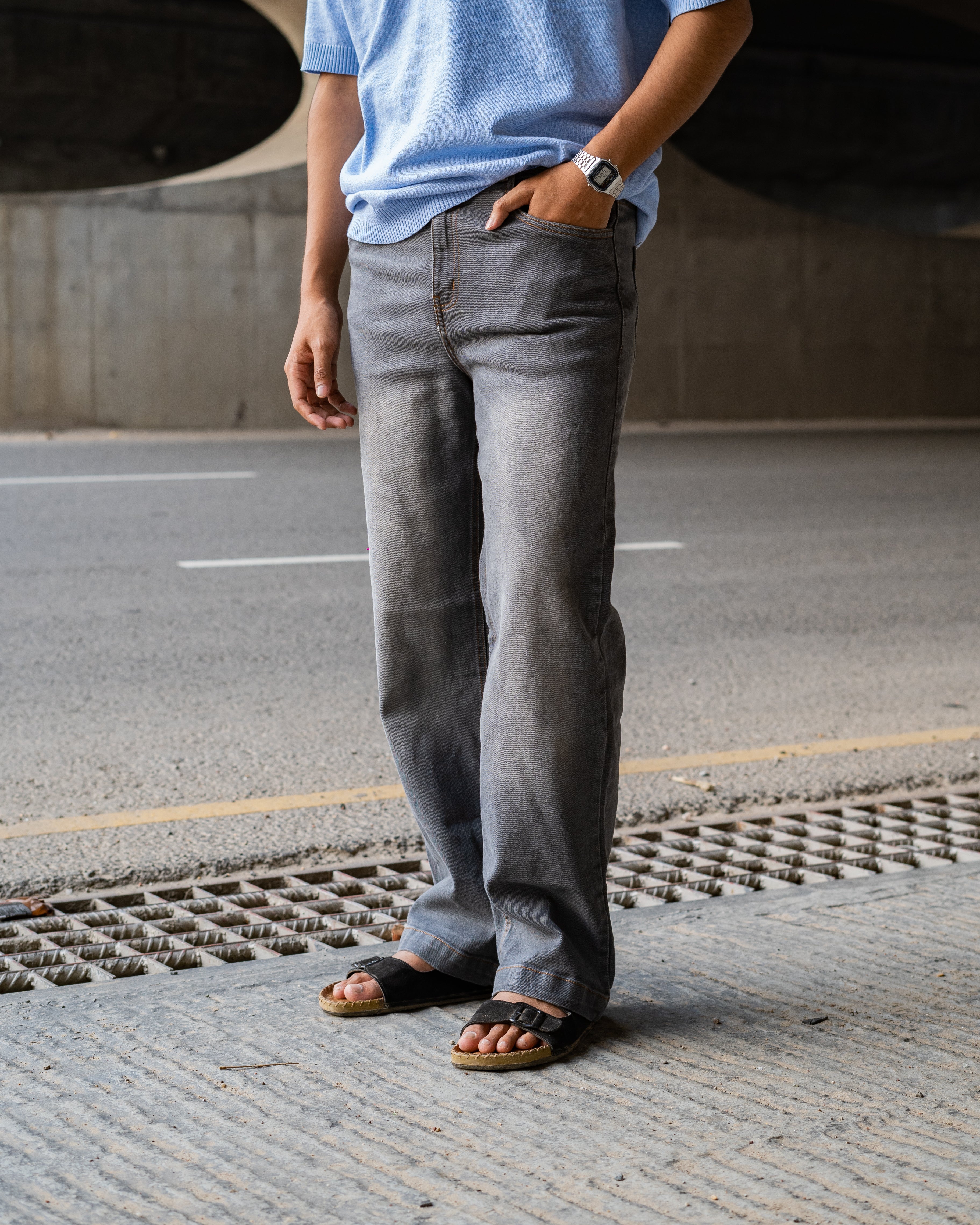 Dusty Gray Straight Cut Denim Pant