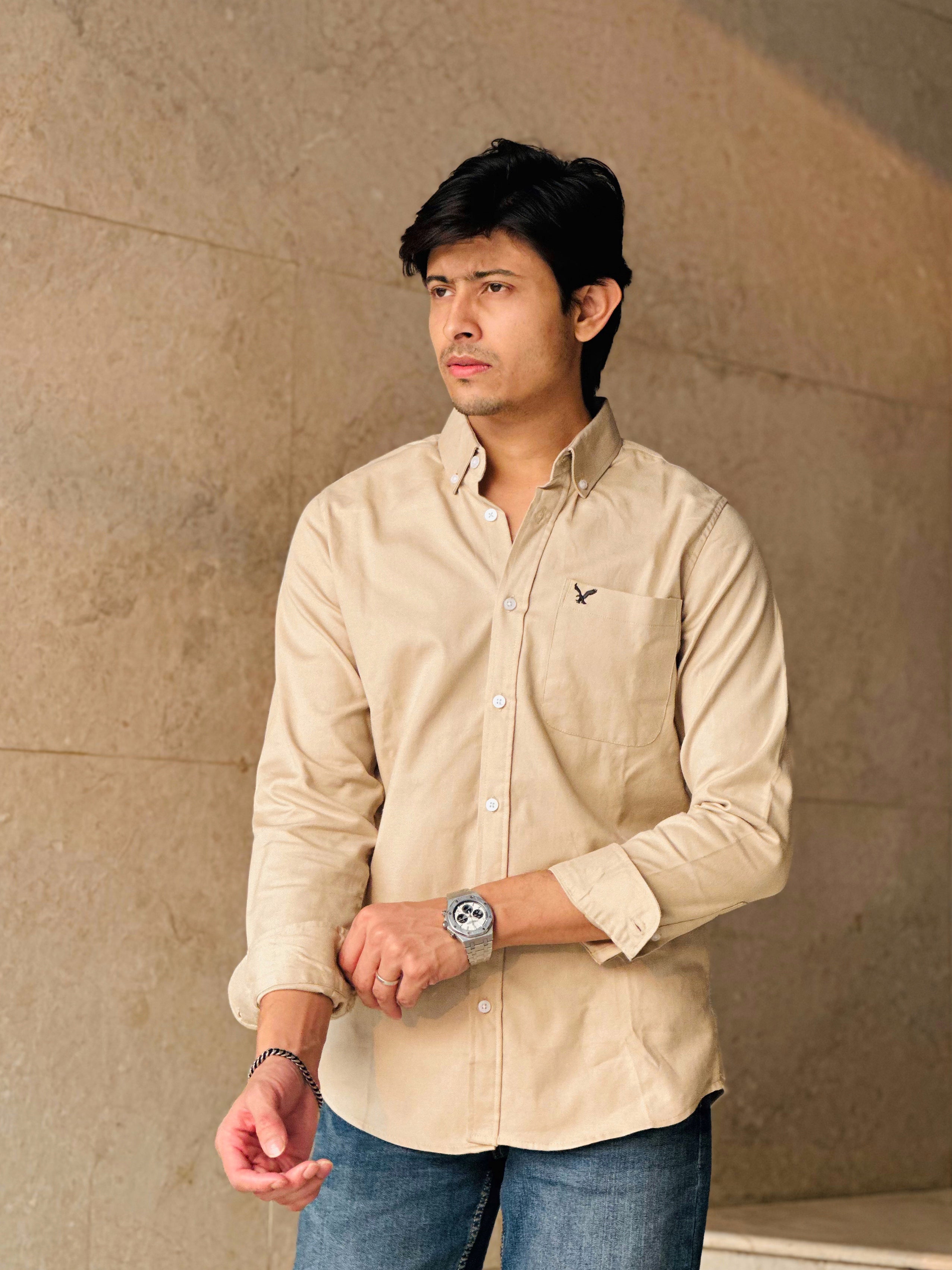 Beige Coloured American Eagle Oxford Shirt