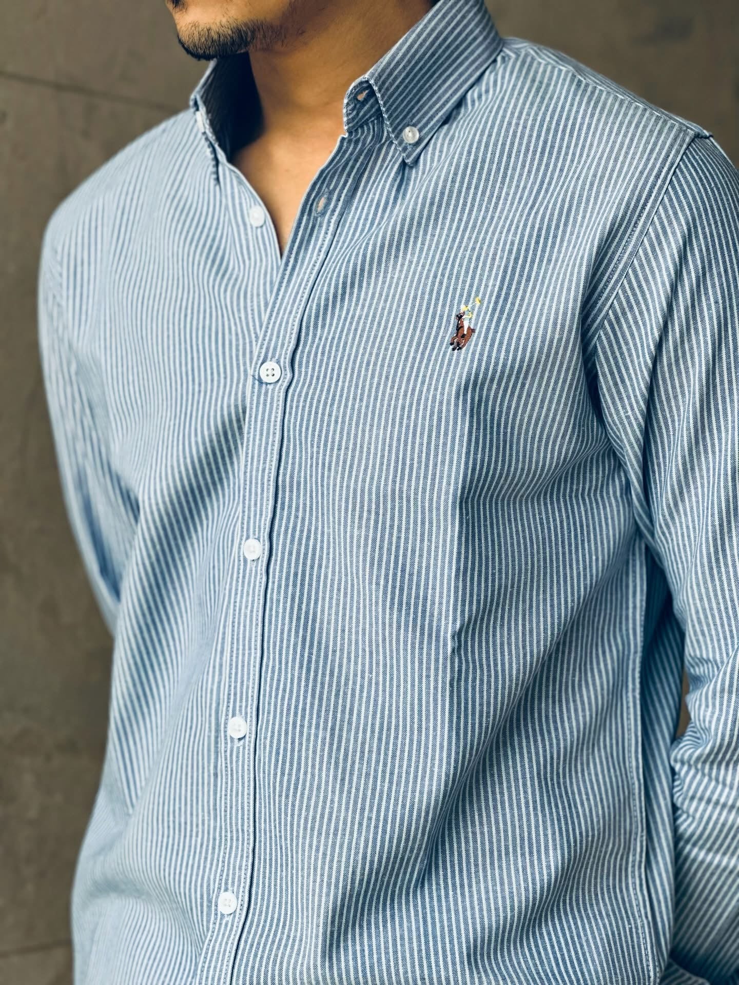 Blue White Semi Stripe Shirt