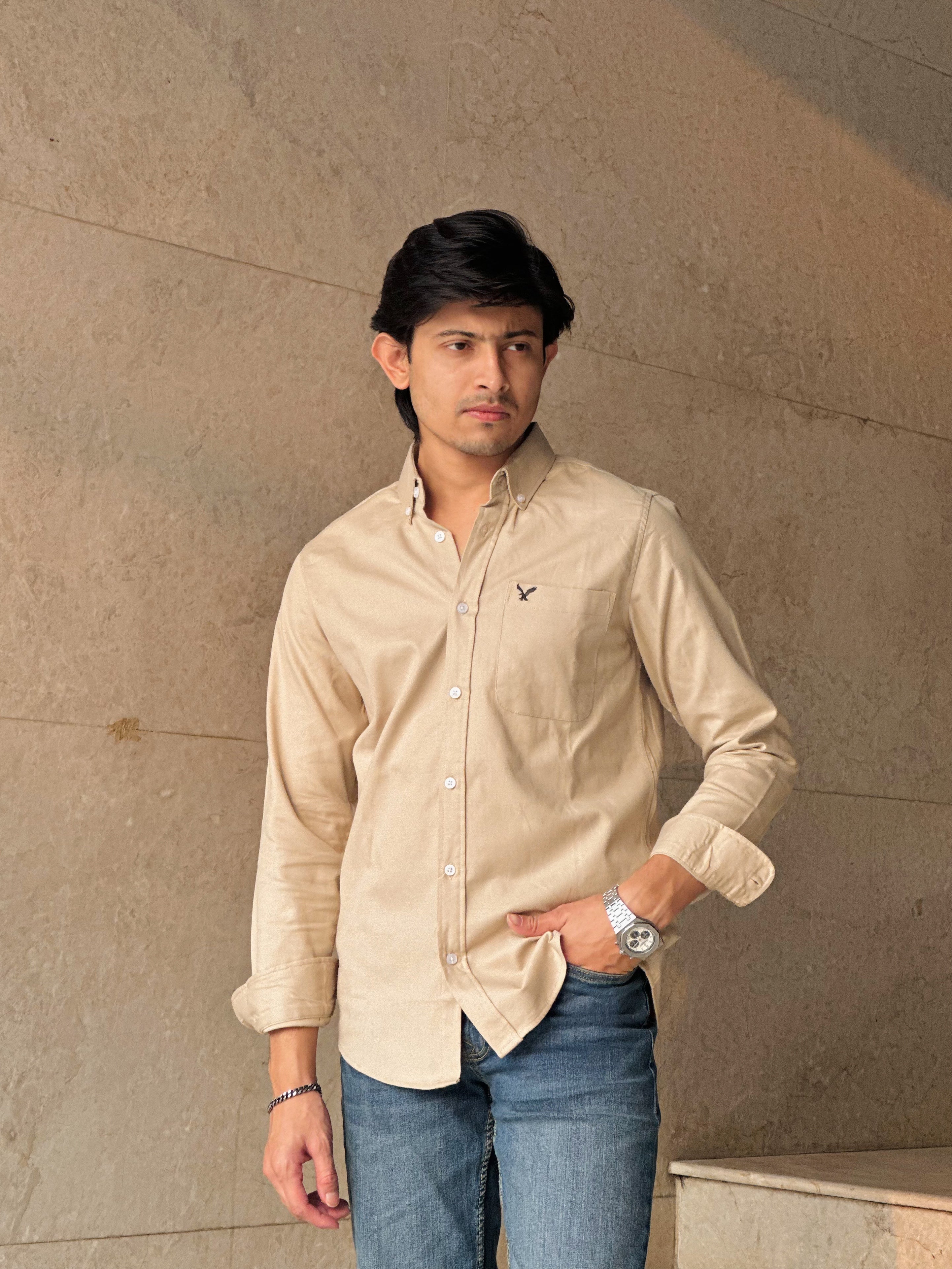 Beige Coloured American Eagle Oxford Shirt