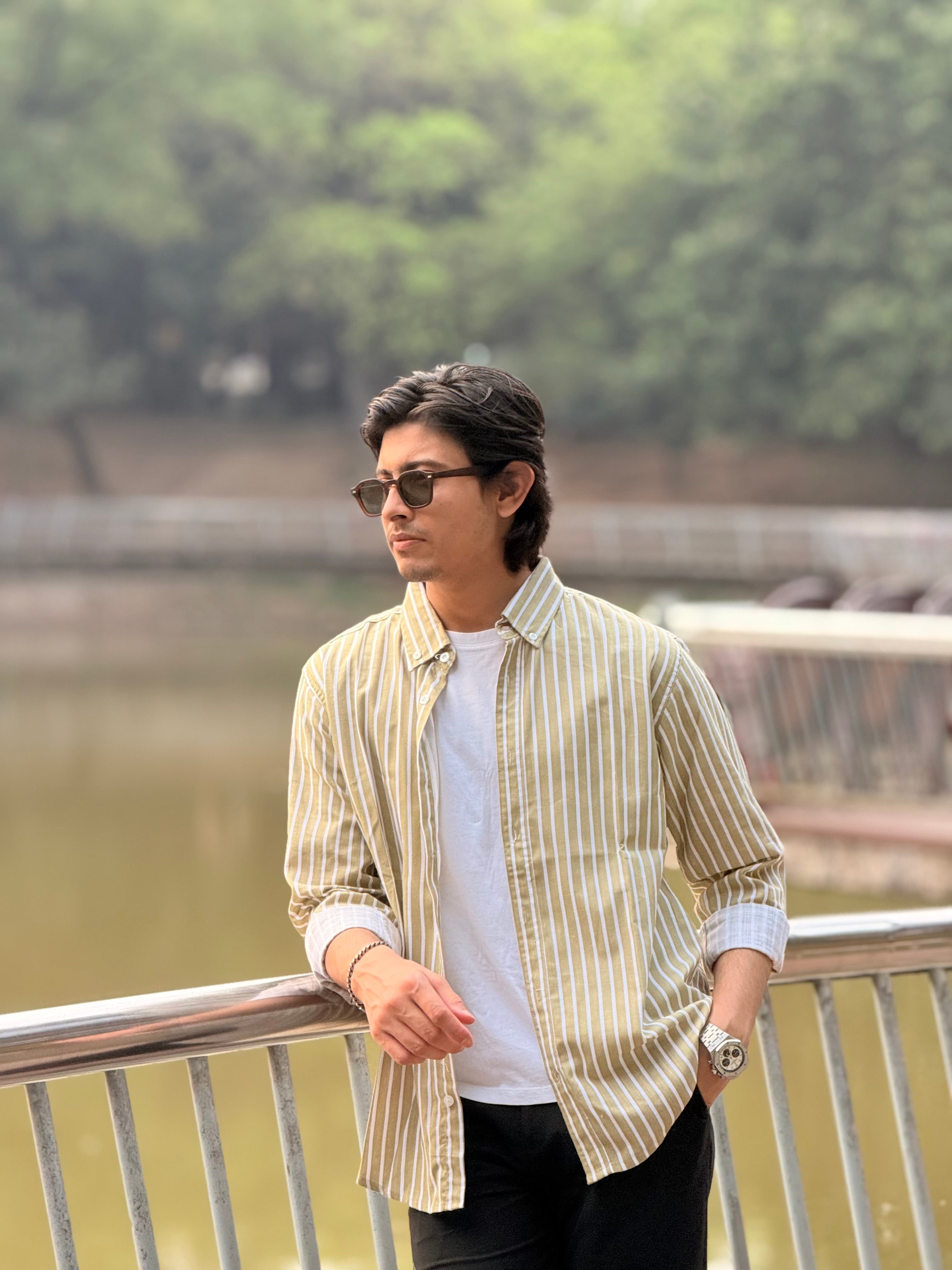 Garden Olive Structured Stripe Shirt