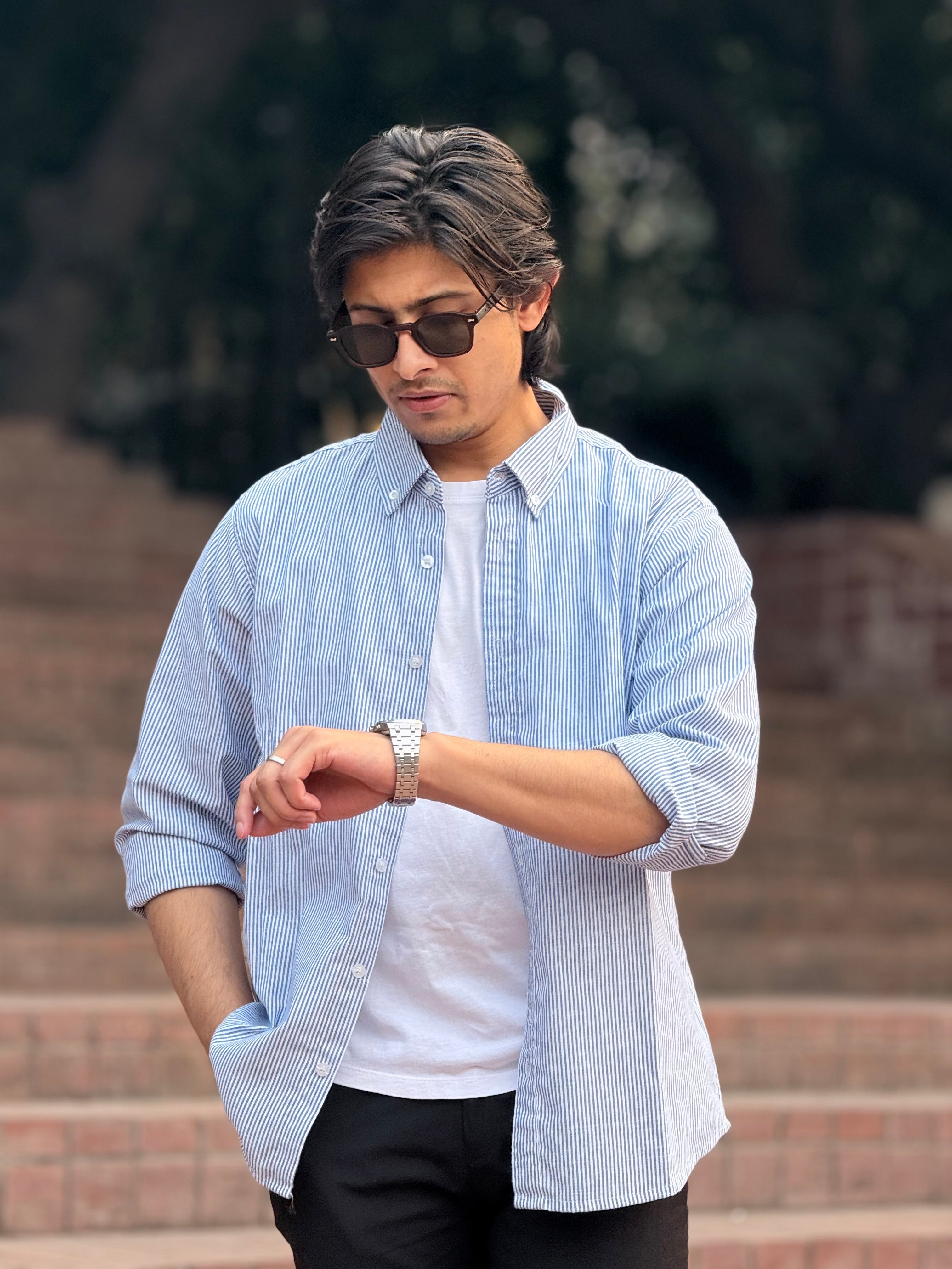 Micro Sky Structured Stripe Shirt