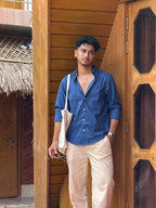Beige Linen Pant + Midnight Blue Check Shirt