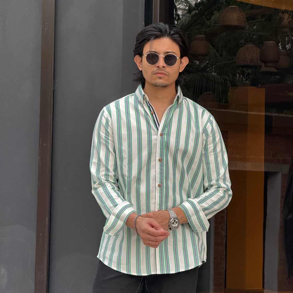 Green-White Multi Stripe Shirt