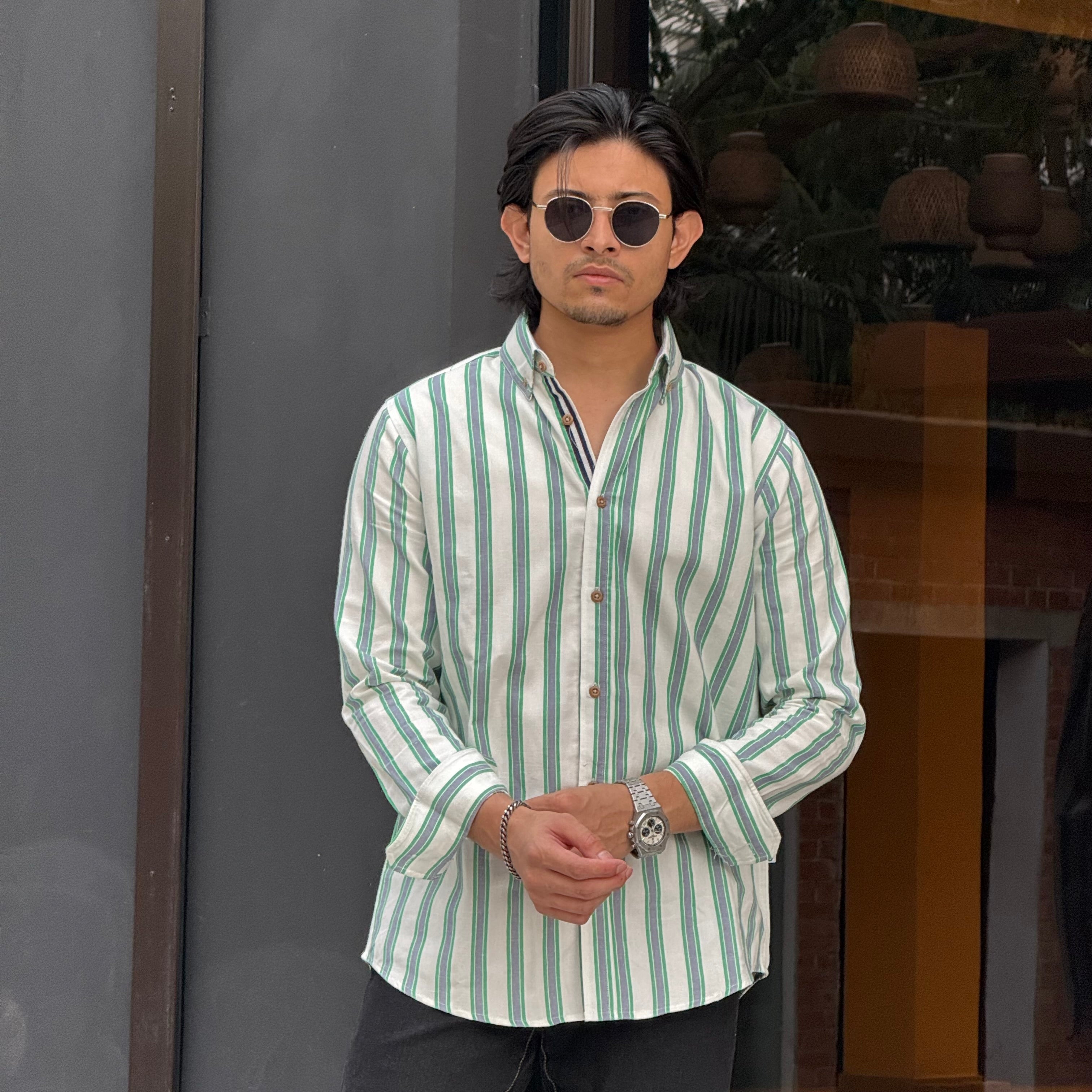 Green-White Multi Stripe Shirt
