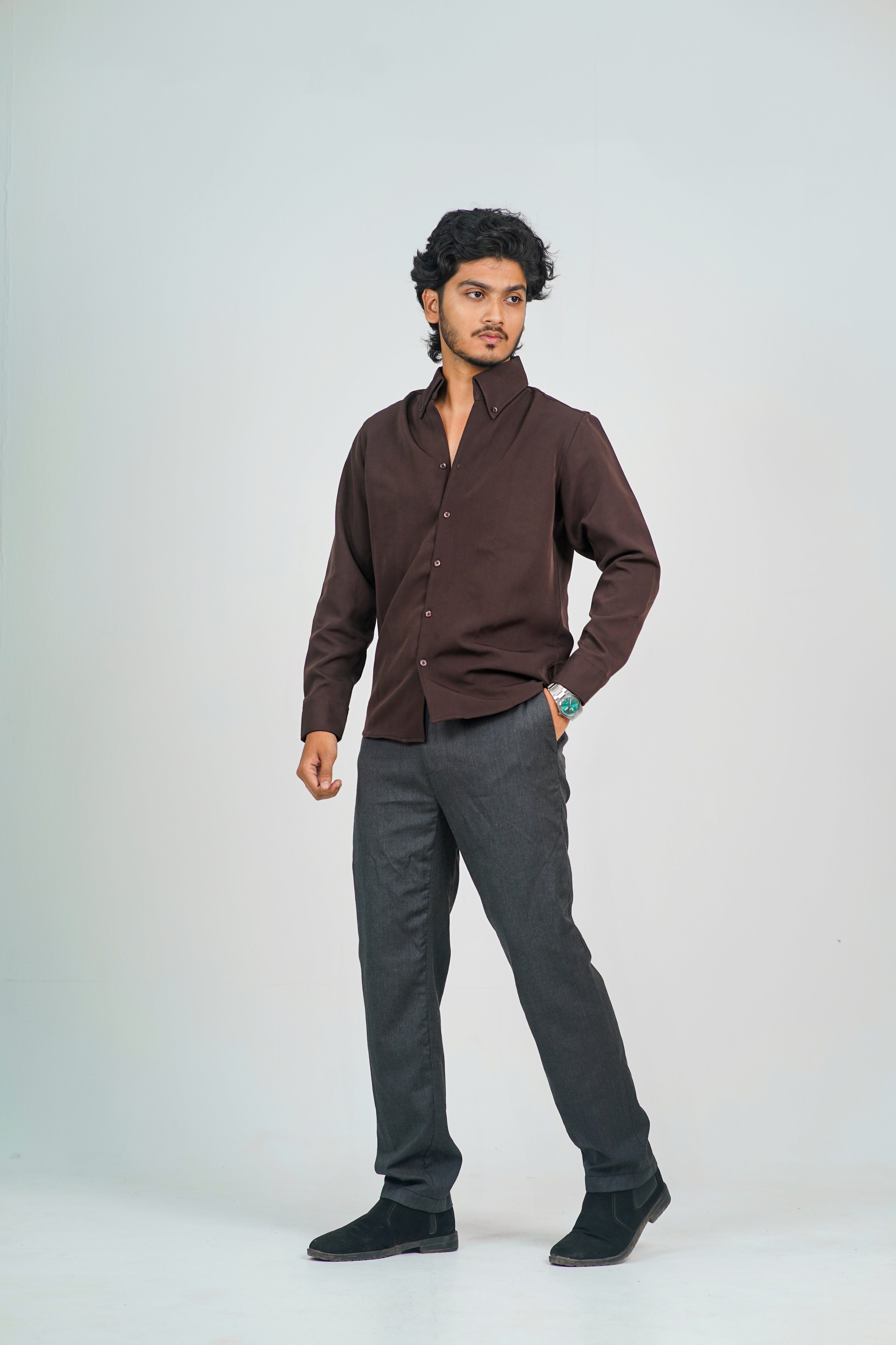 Korean High Neck Coffee Shirt