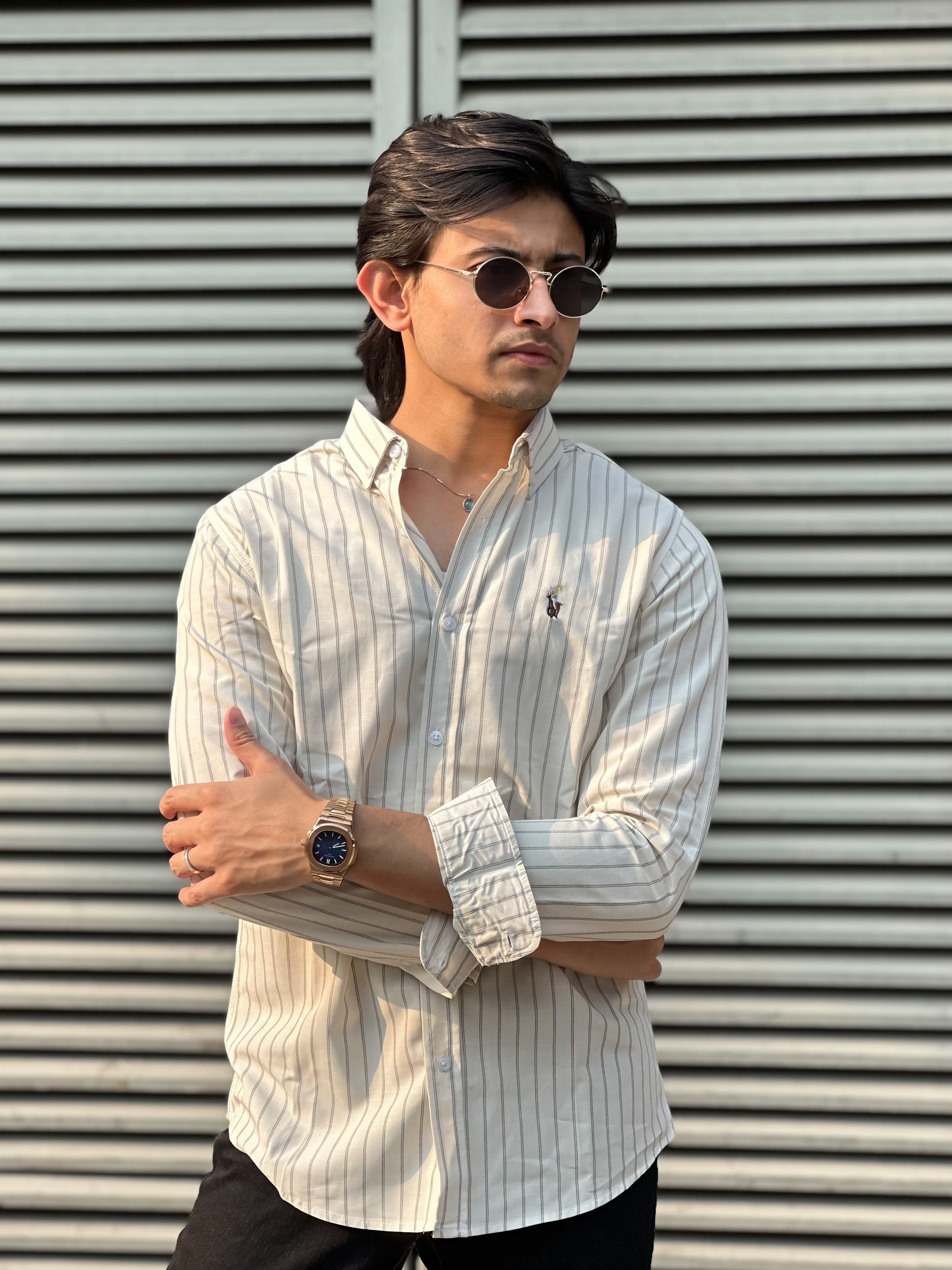 Asian Cream Stripe Shirt