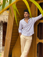 Beige Linen Pant + Multi Check Shirt