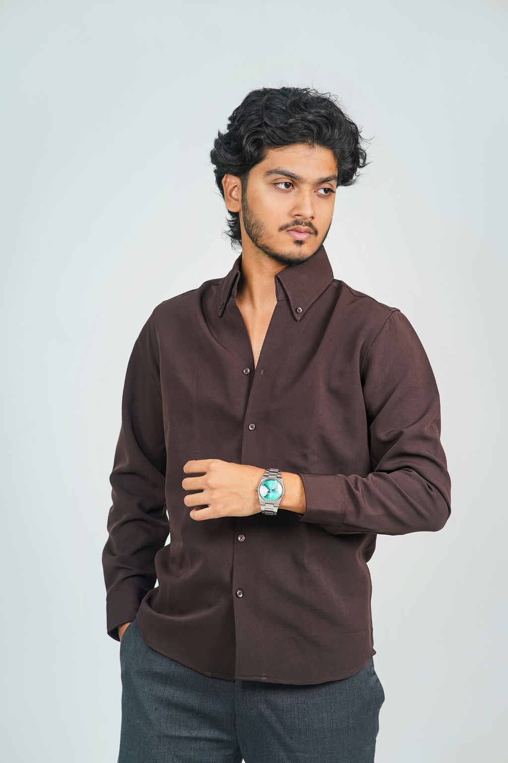 Korean High Neck Coffee Shirt