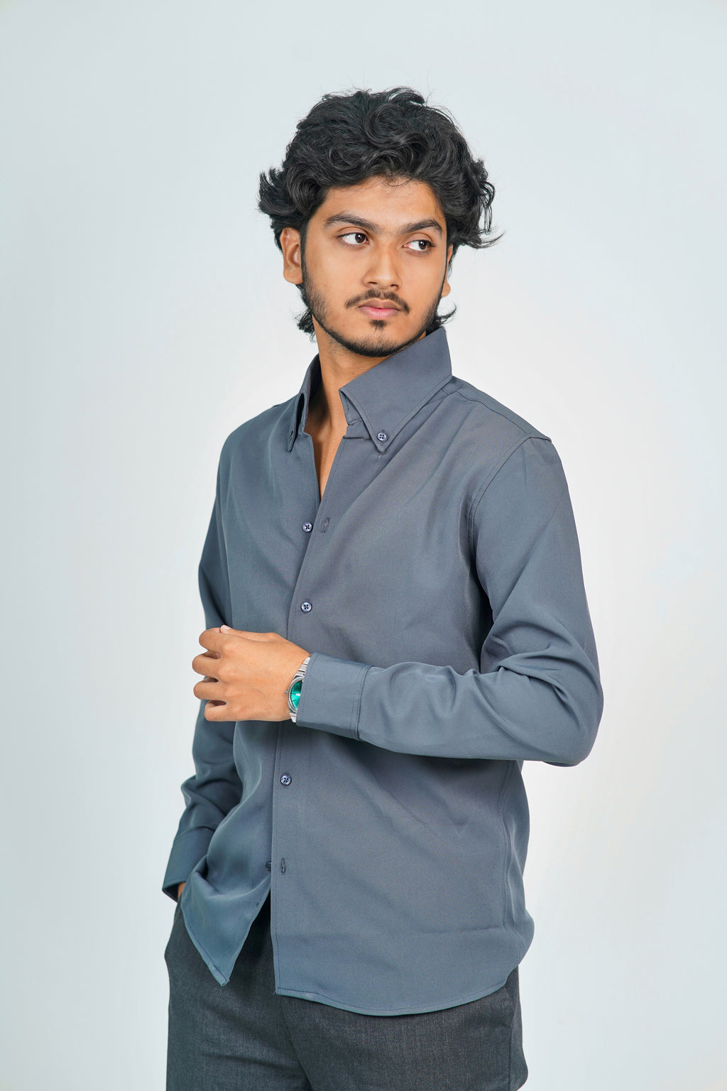 Korean High Neck Slate Grey Shirt