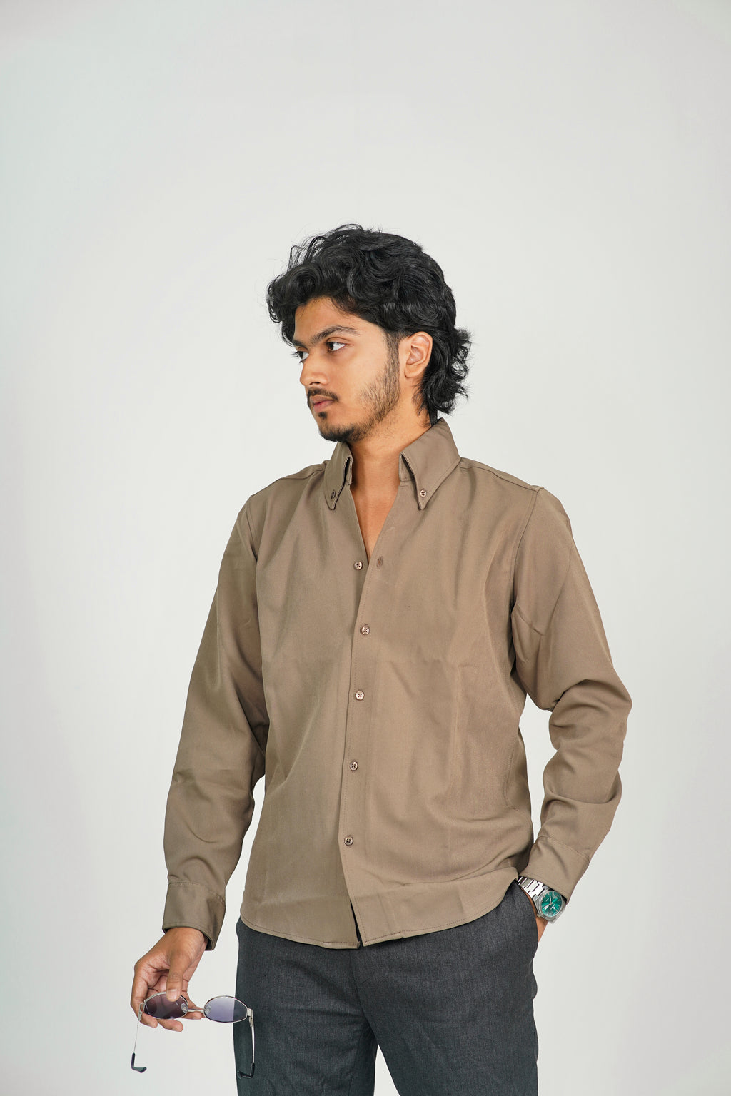 Korean High Neck Stone Brown Shirt