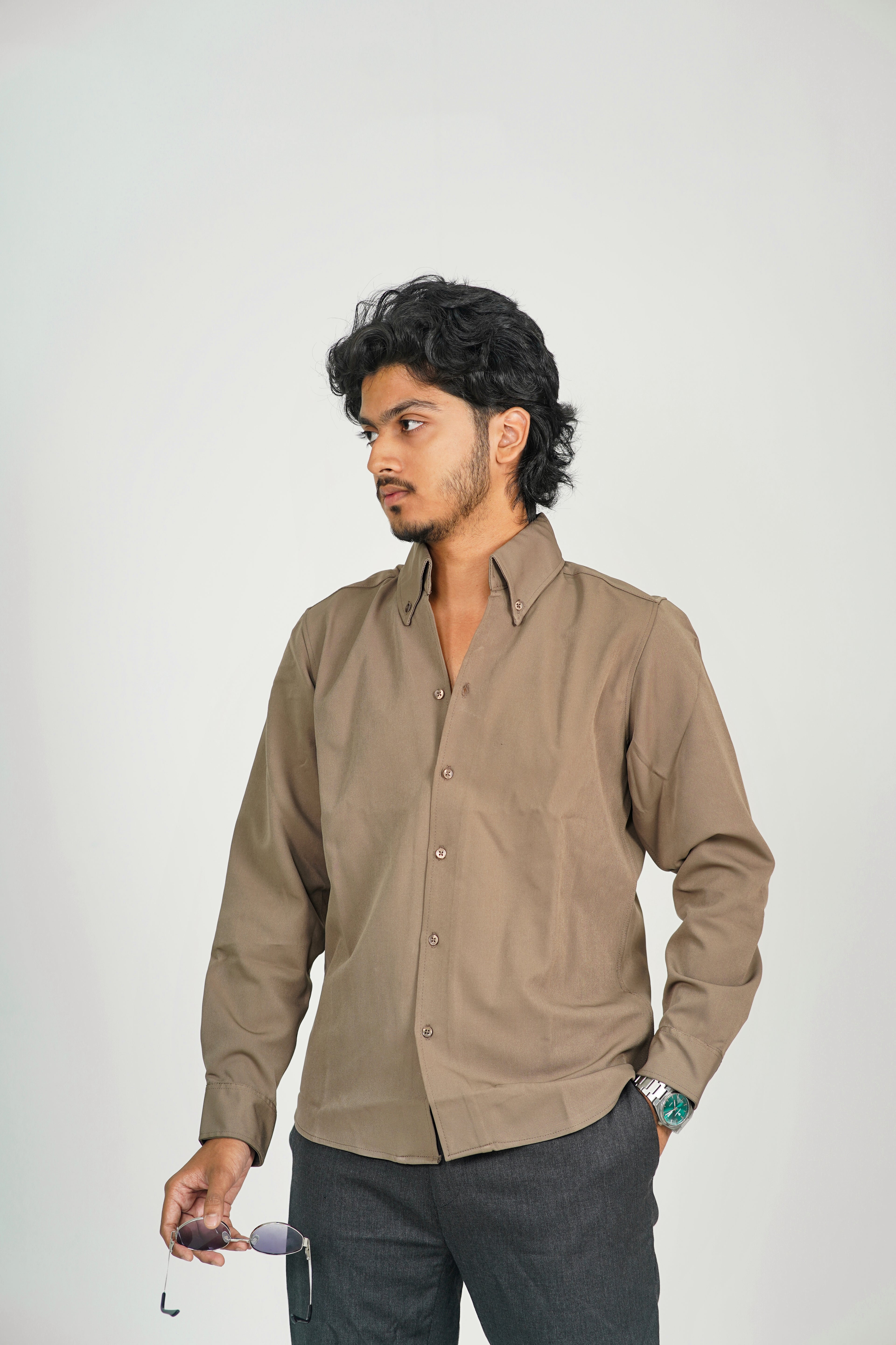 Korean High Neck Stone Brown Shirt