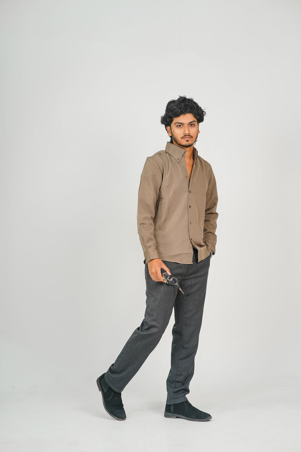 Korean High Neck Stone Brown Shirt