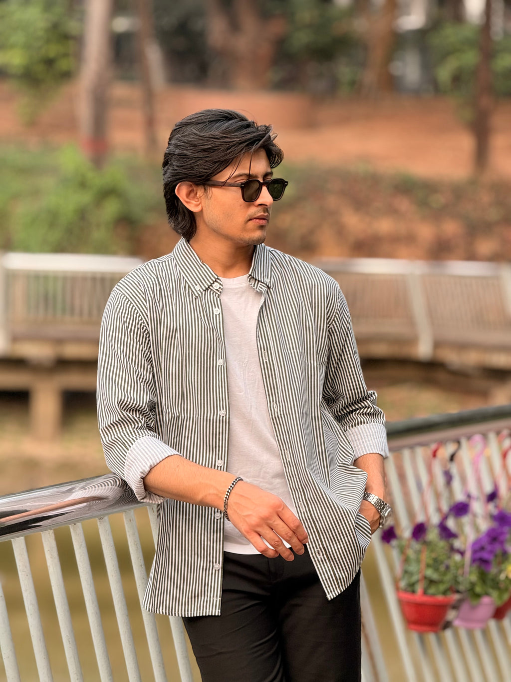 Dark Olive Structured stripe shirt