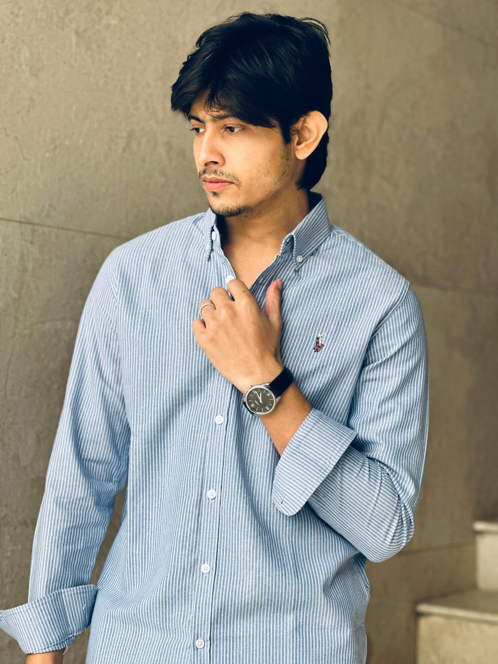 Blue White Semi Stripe Shirt