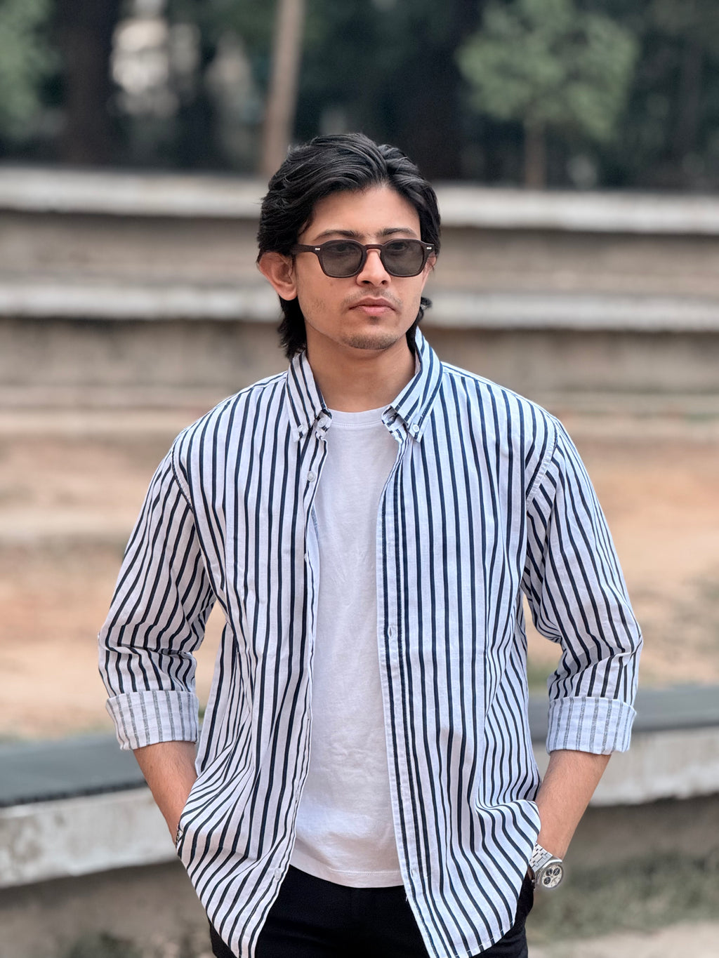 Black-White Structured Stripe Shirt