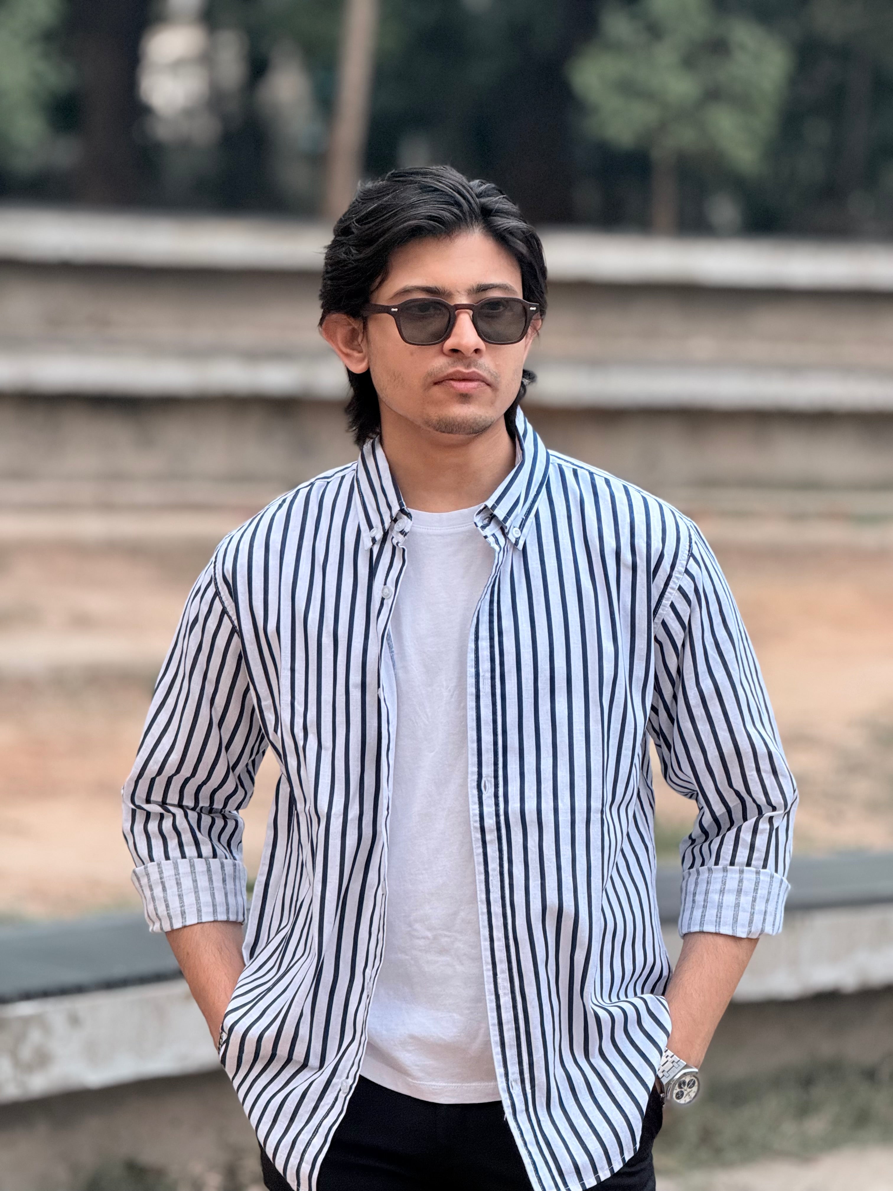 Black-White Structured Stripe Shirt