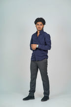 Korean High Neck Navy Blue Shirt