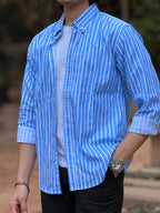 Mint Blue Linen Stripe Shirt