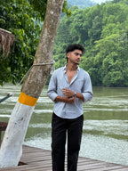 Black Linen + Check Shirt