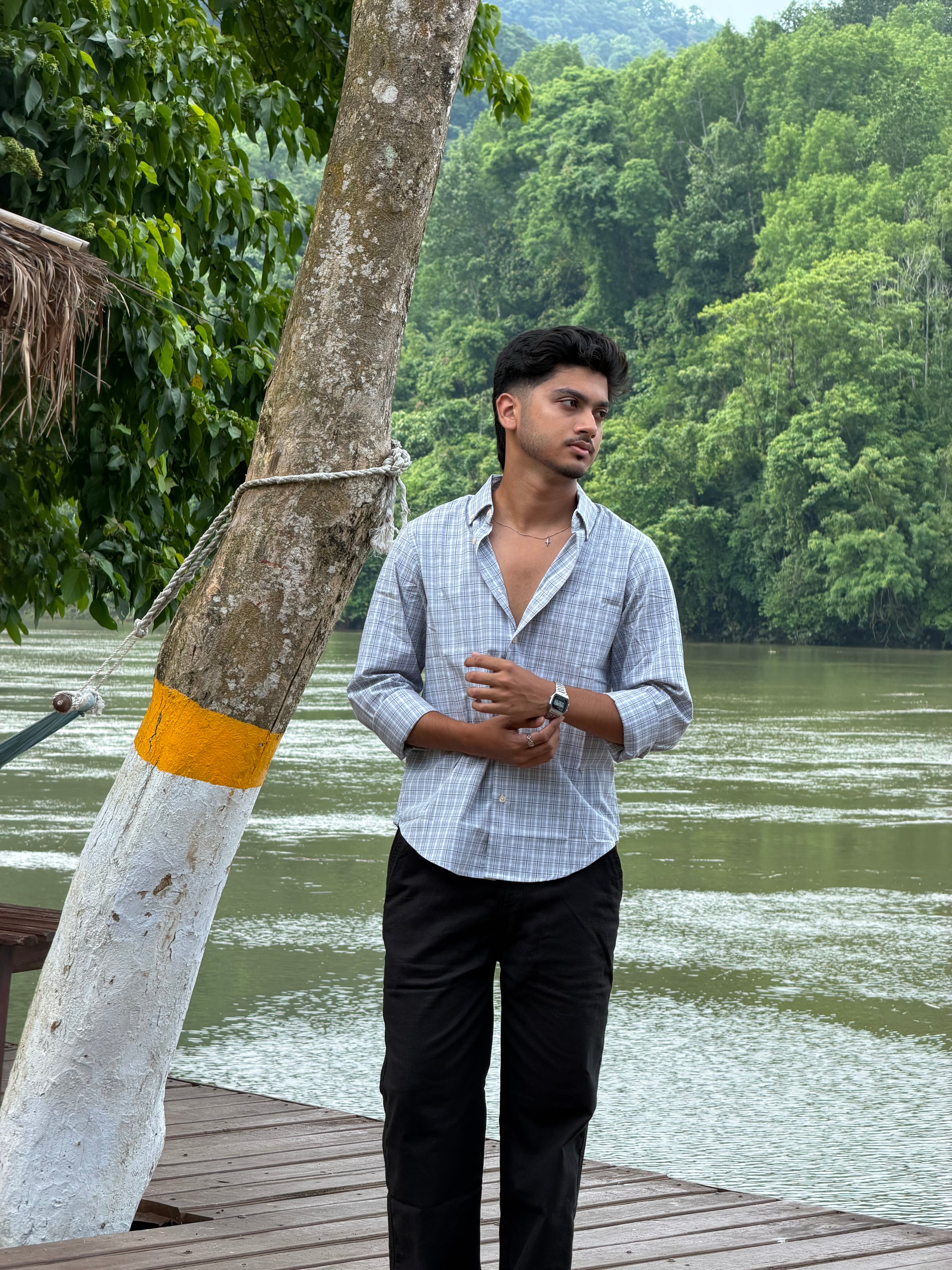Black Linen + Check Shirt