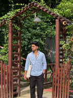 Black Linen Pant + Powder Blue Shirt
