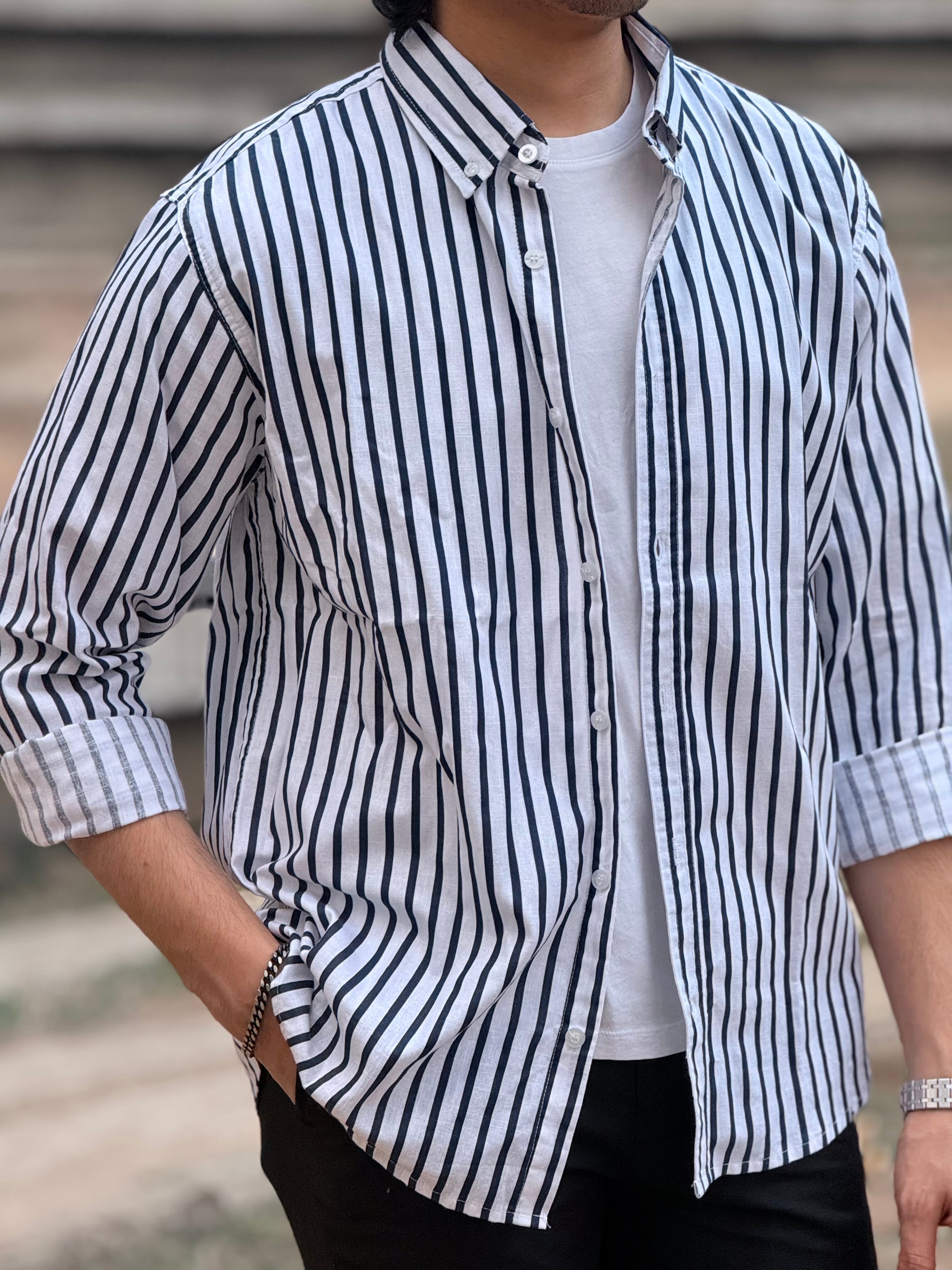 Black-White Structured Stripe Shirt