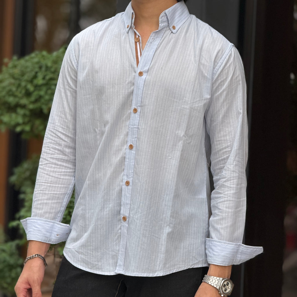Sky White Brown Finished Stripe Shirt
