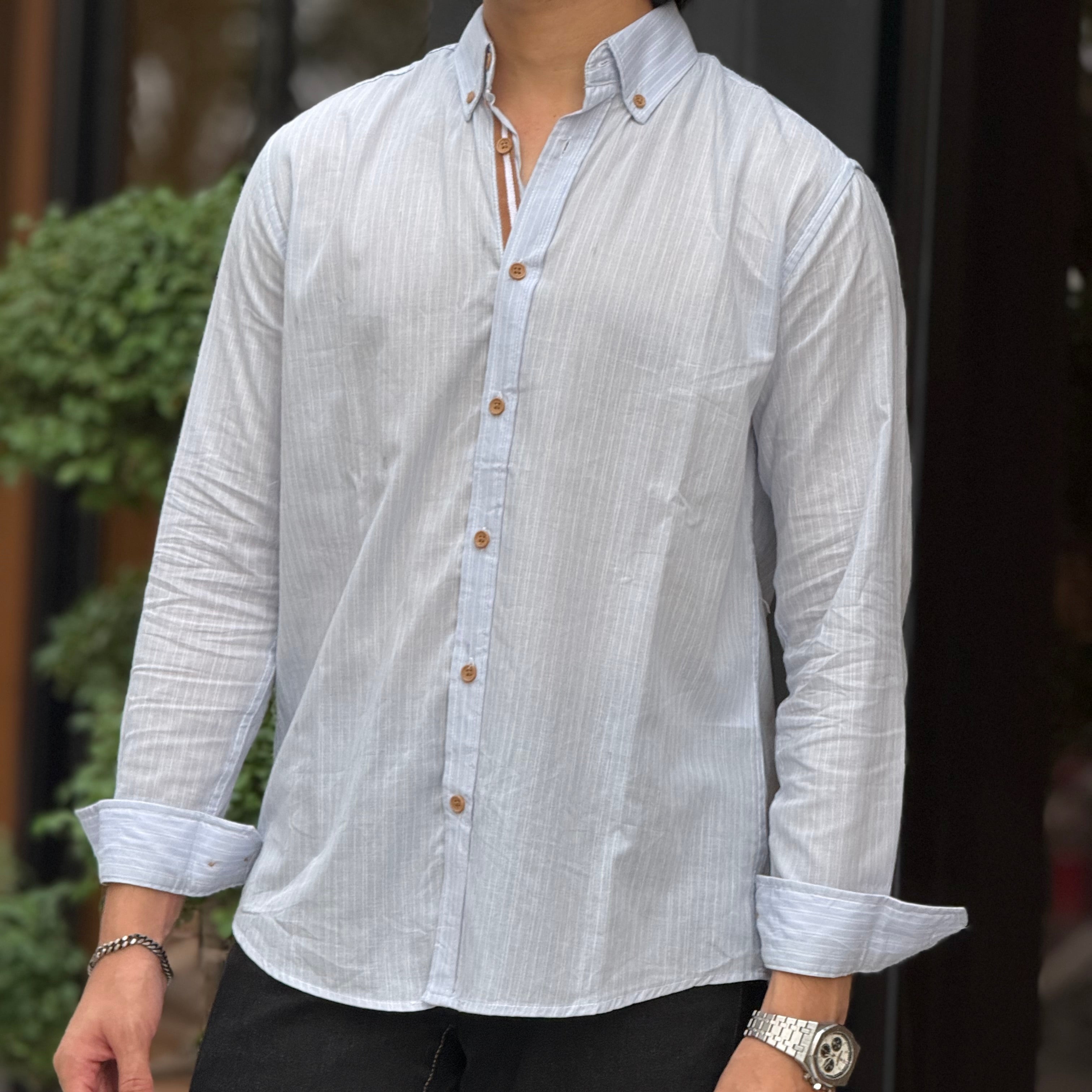 Sky White Brown Finished Stripe Shirt